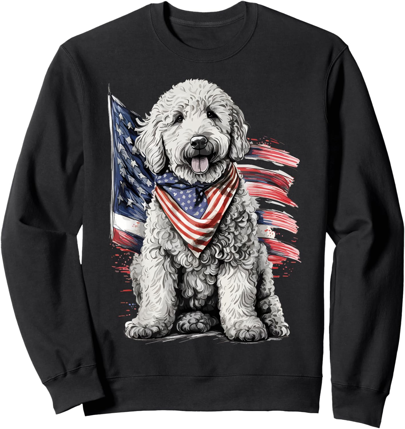 Goldendoodle 4th of July Patriotic Golden Doodle Dog Sweatshirt - Sweatshirt | Black