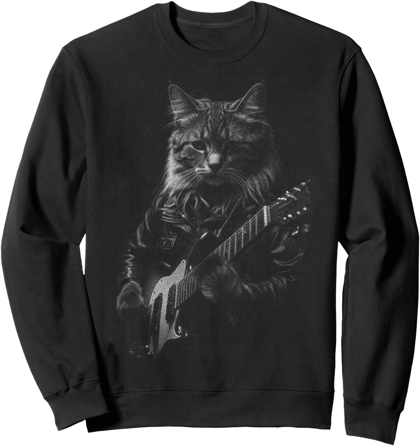 Rock Cat Playing Guitar - Funny Guitar Cat Sweatshirt - Sweatshirt | Black