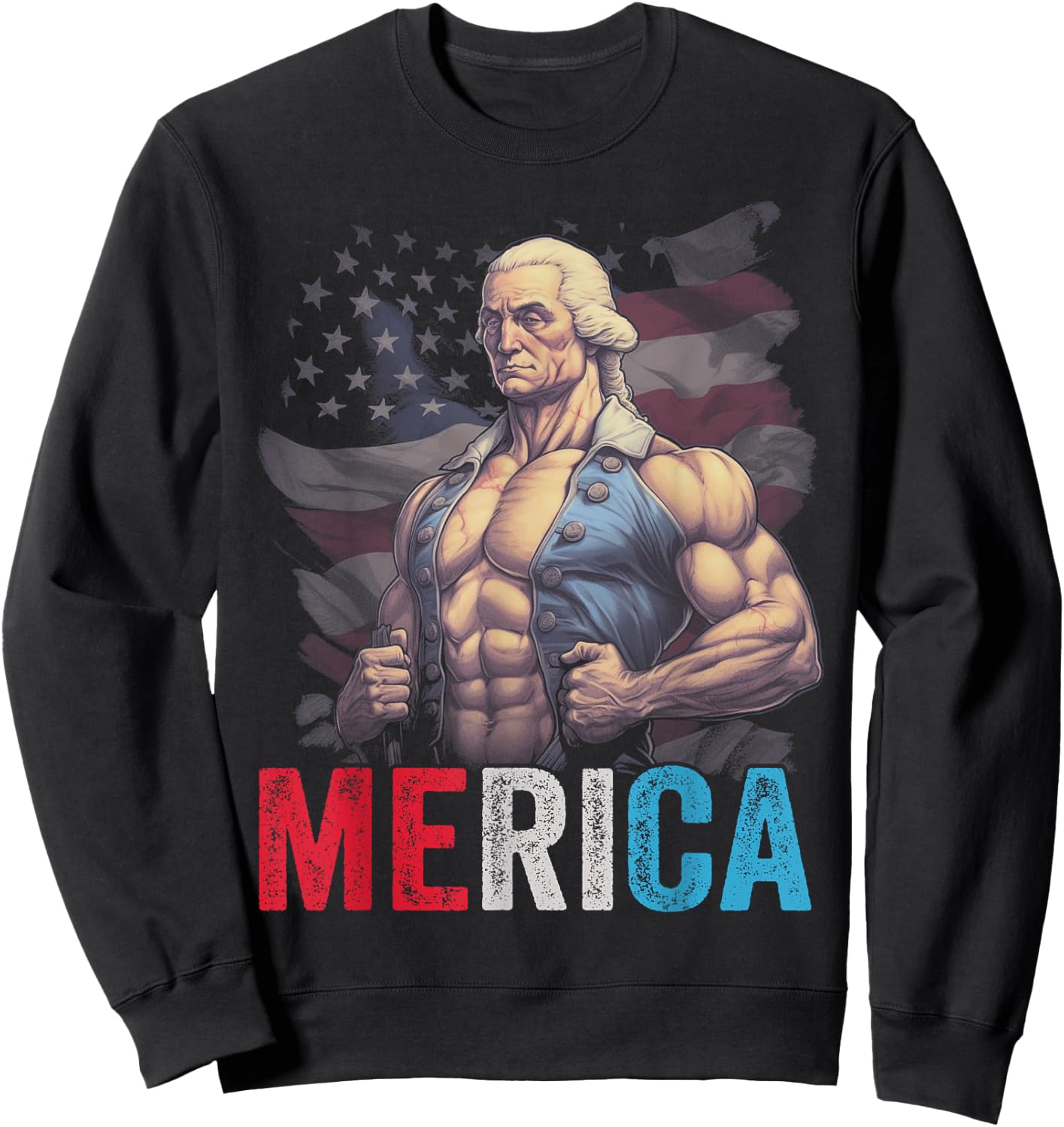USA 4th Of July George Washington Funny Workout Muscles Women Girls Kids Men Sweatshirt - Sweatshirt | Black