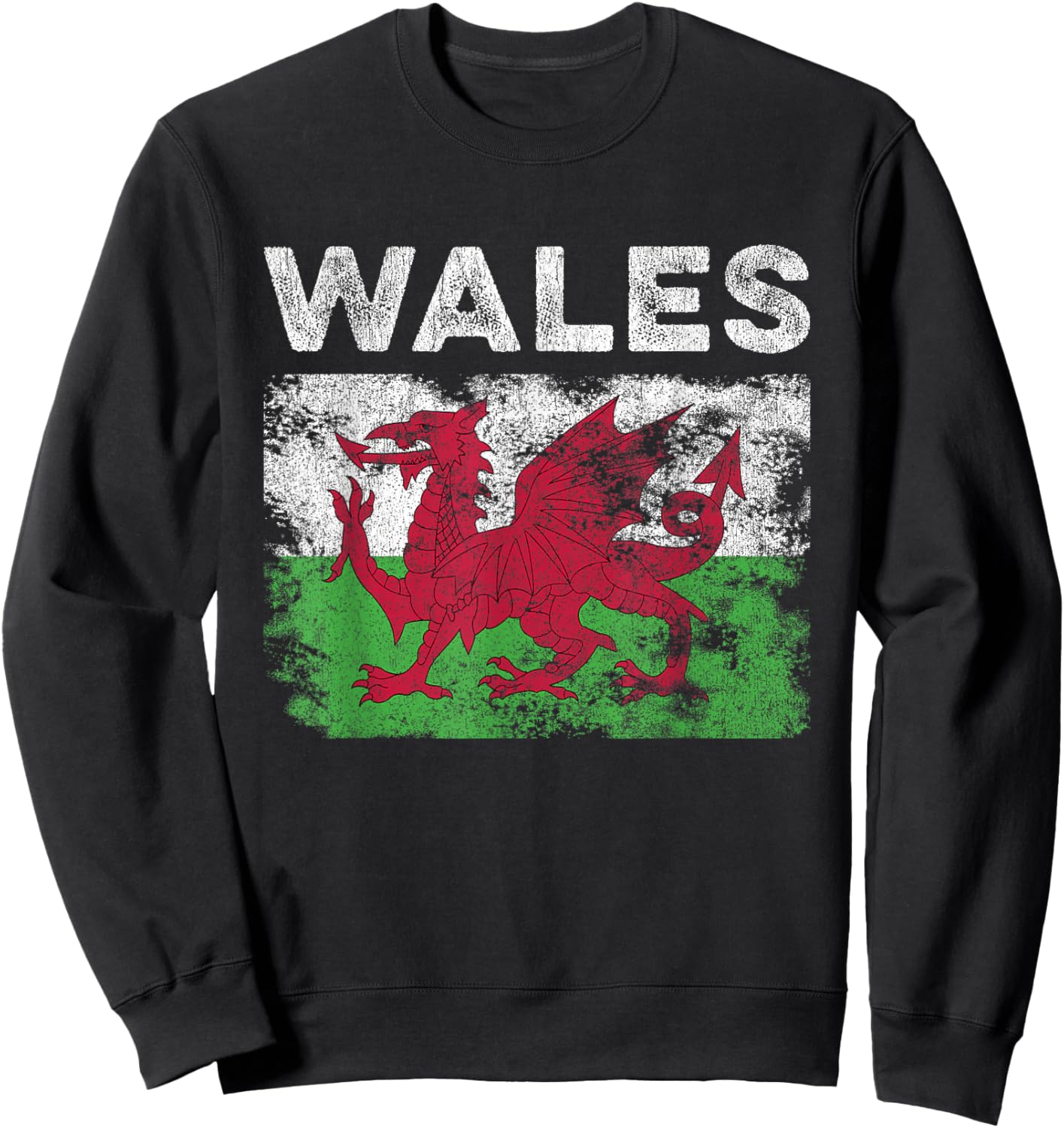 Wales Flag Distressed - Men Women Kids - Welsh Flag Sweatshirt - Sweatshirt | Black