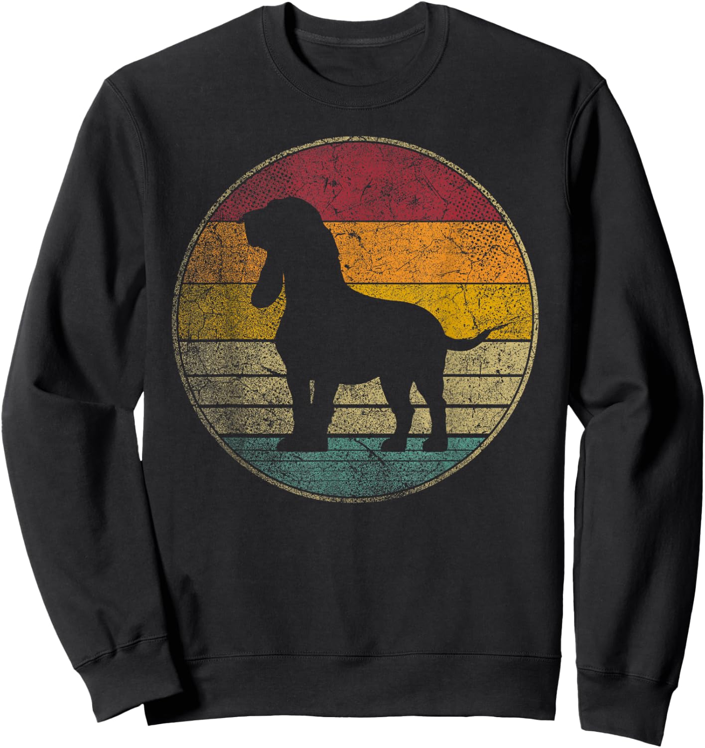 Bassett Hound Dog Vintage Silhouette 70s Retro Distressed Sweatshirt - Sweatshirt | Black