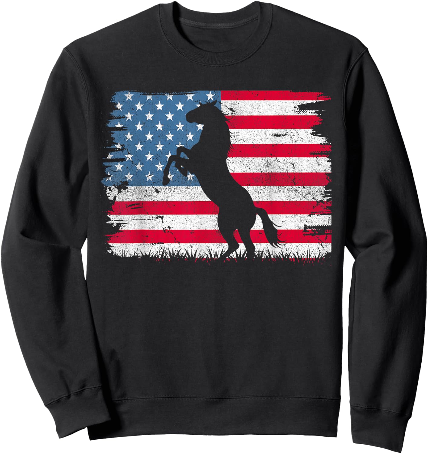 Horse American Flag USA 4th of July Men Women Boys Girls Sweatshirt - Sweatshirt | Black