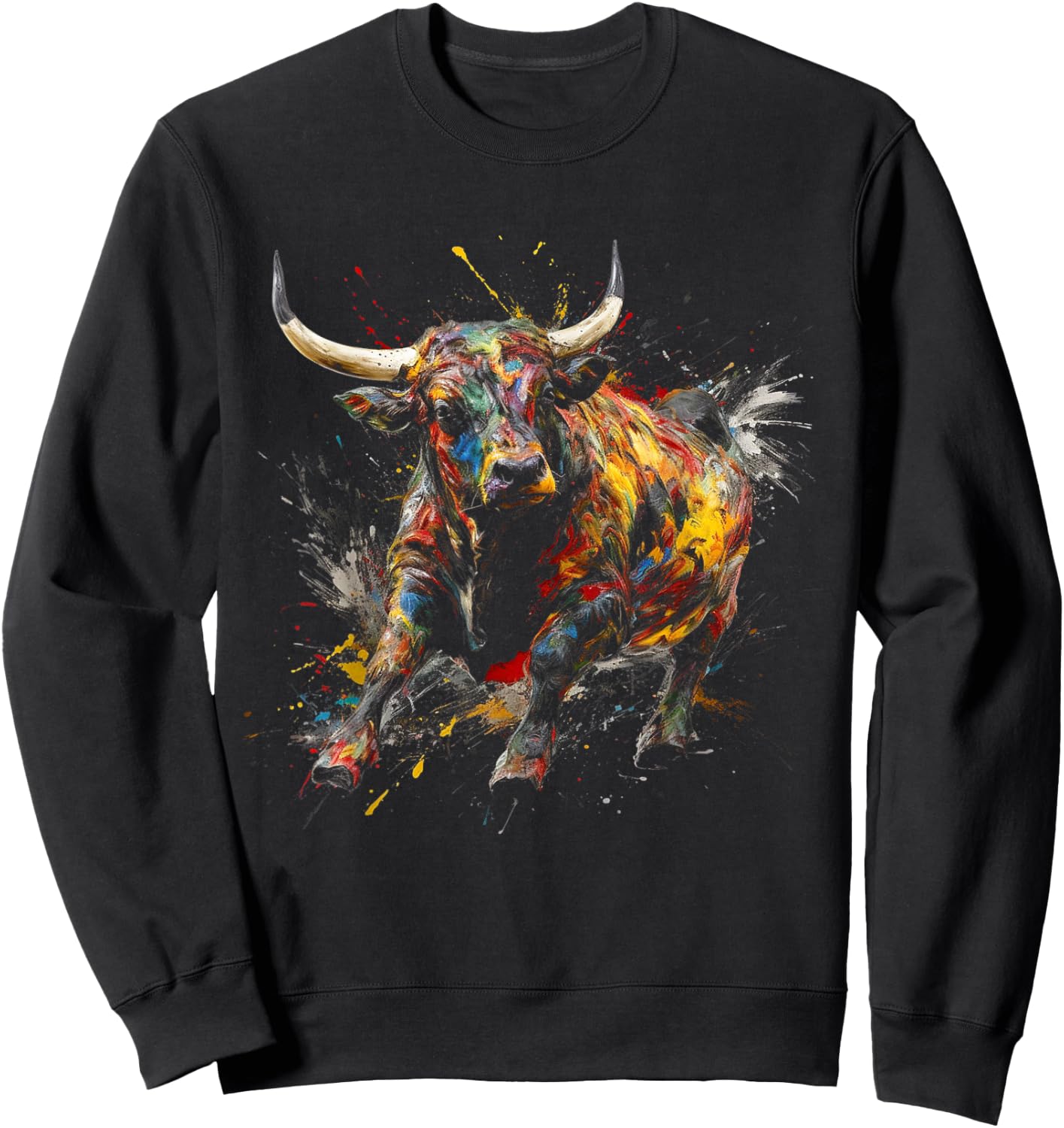 Bull Riding Rodeo Cool Abstract Drip Painting Art Sweatshirt - Sweatshirt | Black