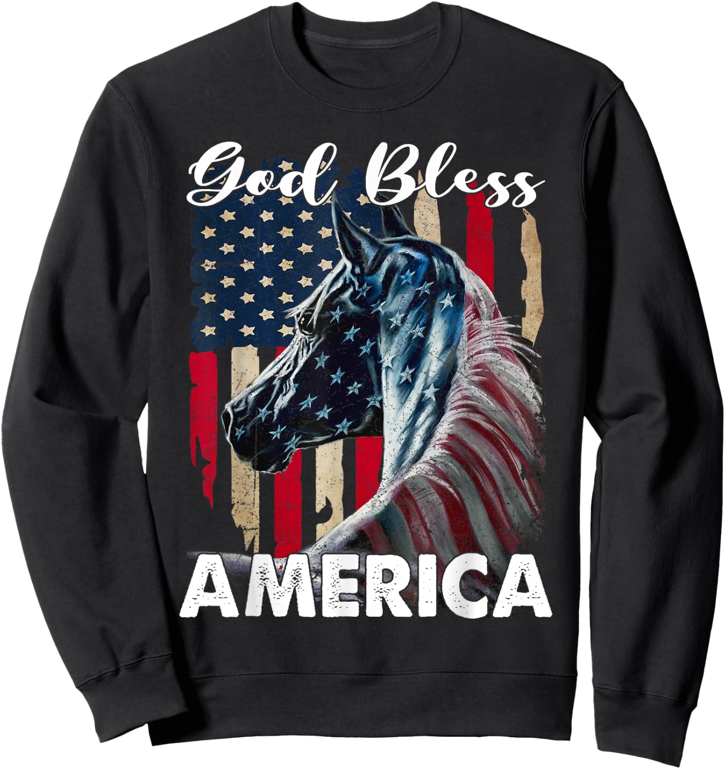 God bless America Horse Flag - Patriotic Horse American Flag Sweatshirt - Sweatshirt | Black