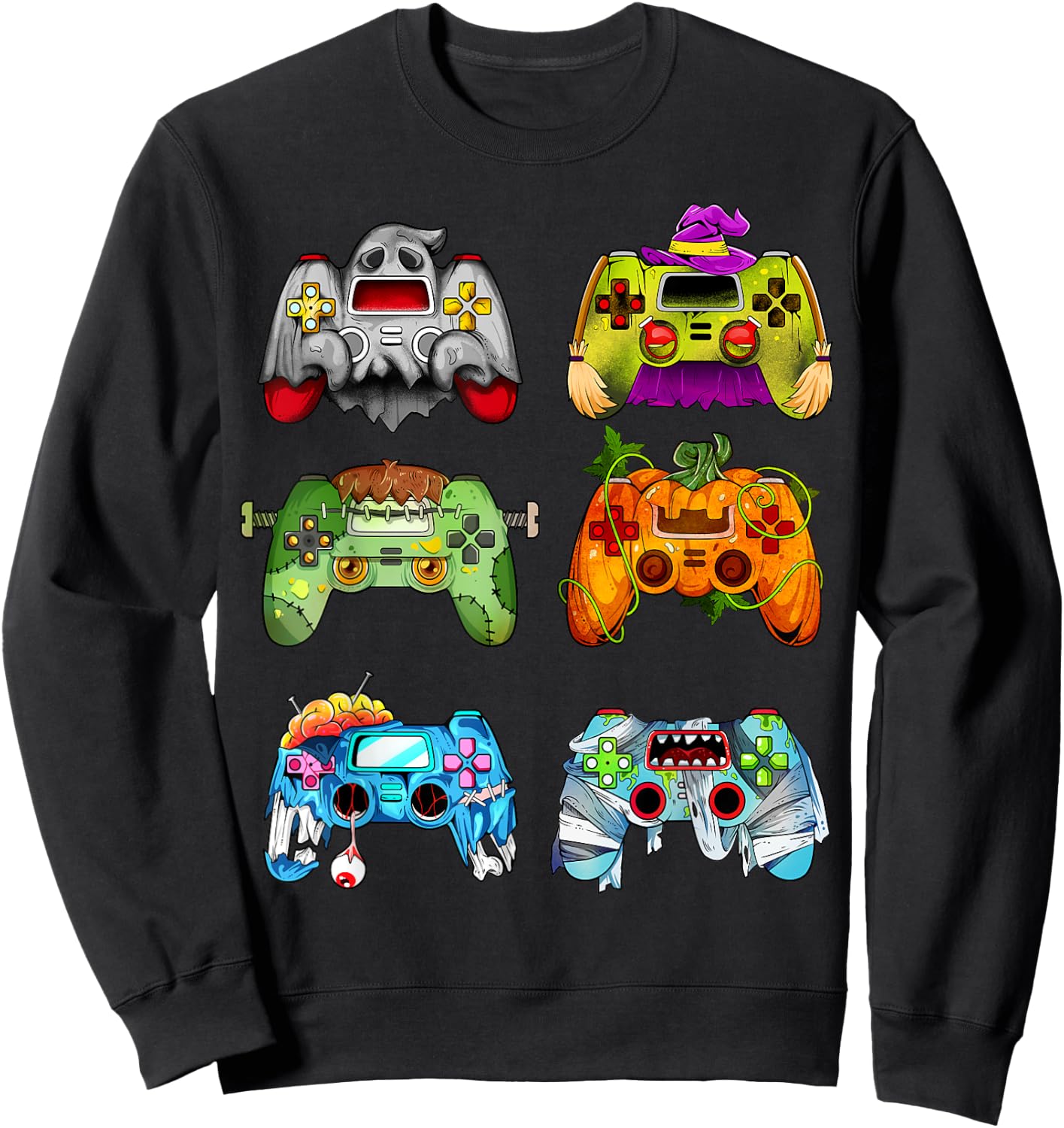 Halloween Pumpkin Witch Gaming Controllers Zombie Boys Kids Sweatshirt - Sweatshirt | Black
