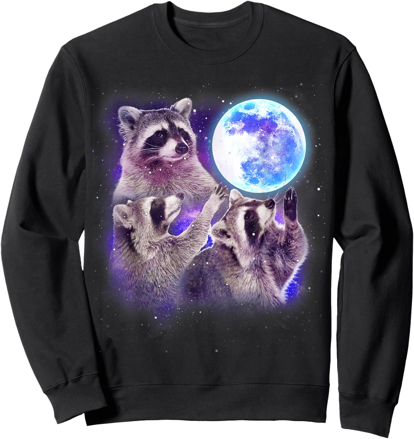 Three Raccoon Moon Funny 3 Wolves Parody Racoon Space Galaxy Sweatshirt - Sweatshirt | Black