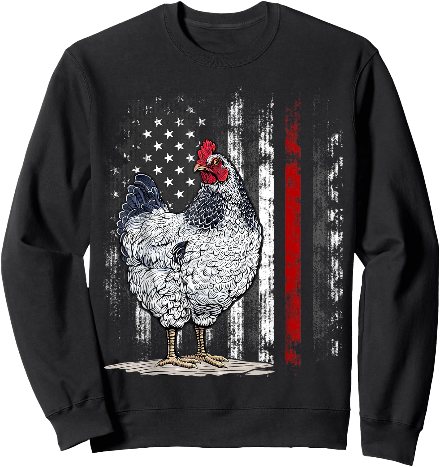 American Flag Chicken Vintage Farm Animal Farmer Sweatshirt - Sweatshirt | Black