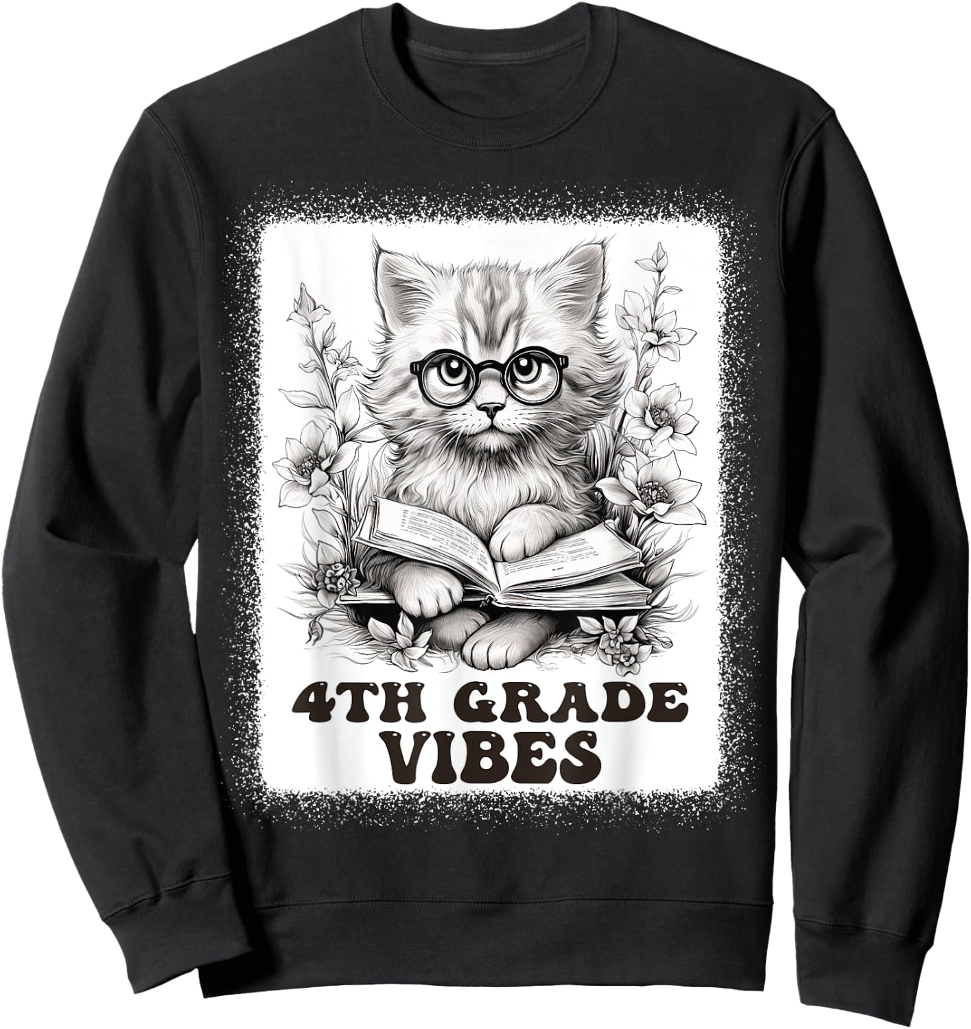 fourth Grade Vibes - 4th Grade Cat Reading 1st Day Of School Sweatshirt - Sweatshirt | Black