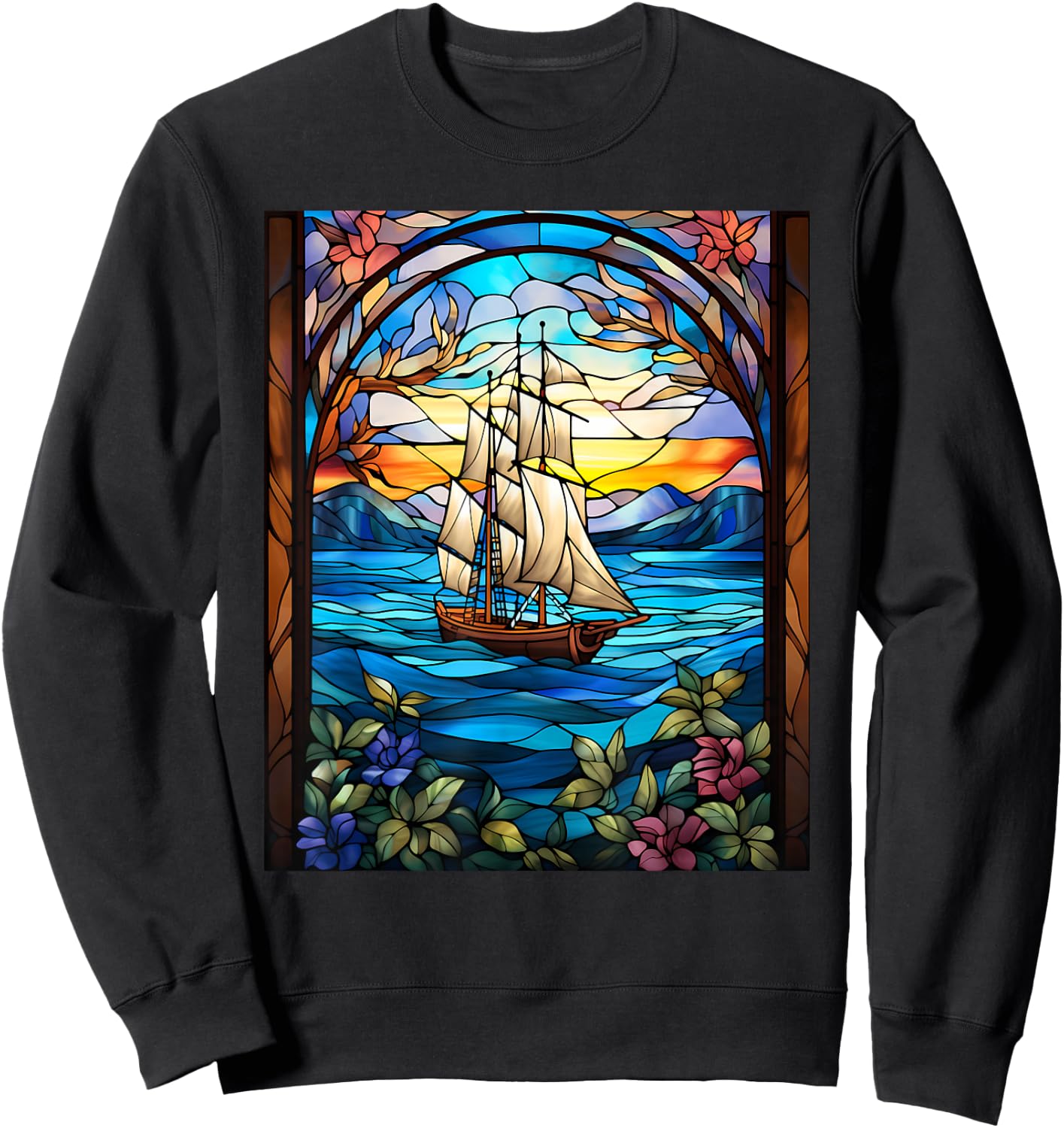 Stained Glass Style Sailing Sweatshirt - Sweatshirt | Black
