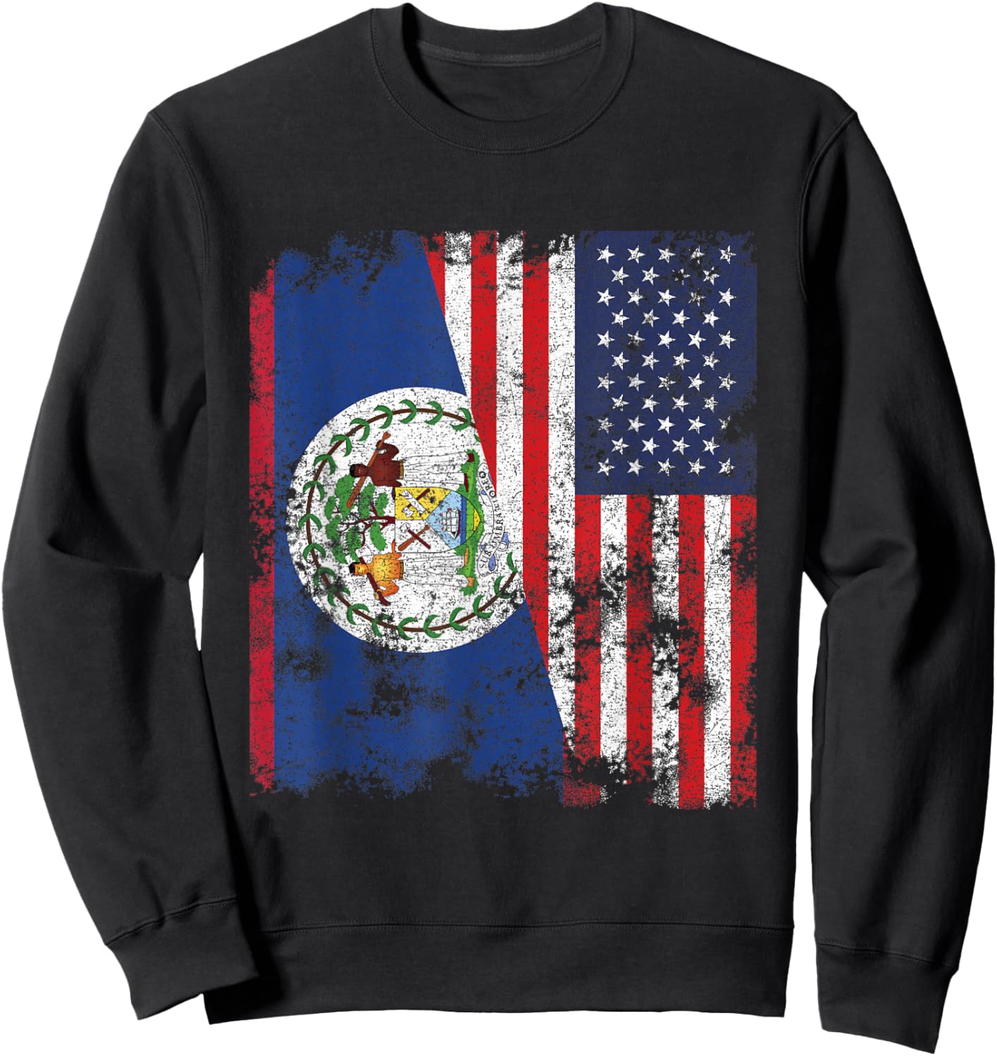 Belize USA Flag Distressed - Half American Sweatshirt - Sweatshirt | Black