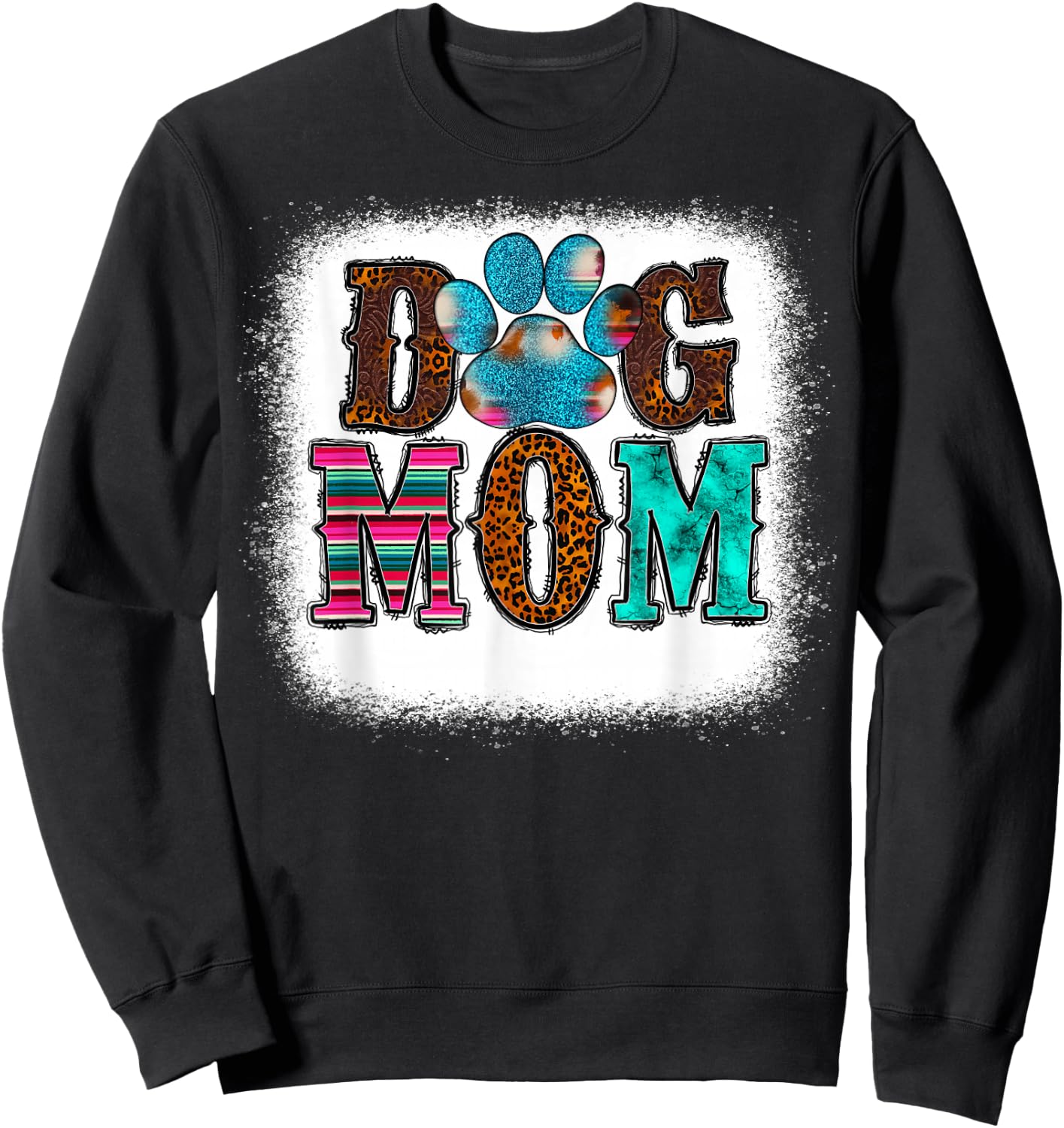 Women Tie Dye Leopard Dog Mama for Mom Mother's Day Dog love Sweatshirt - Sweatshirt | Black