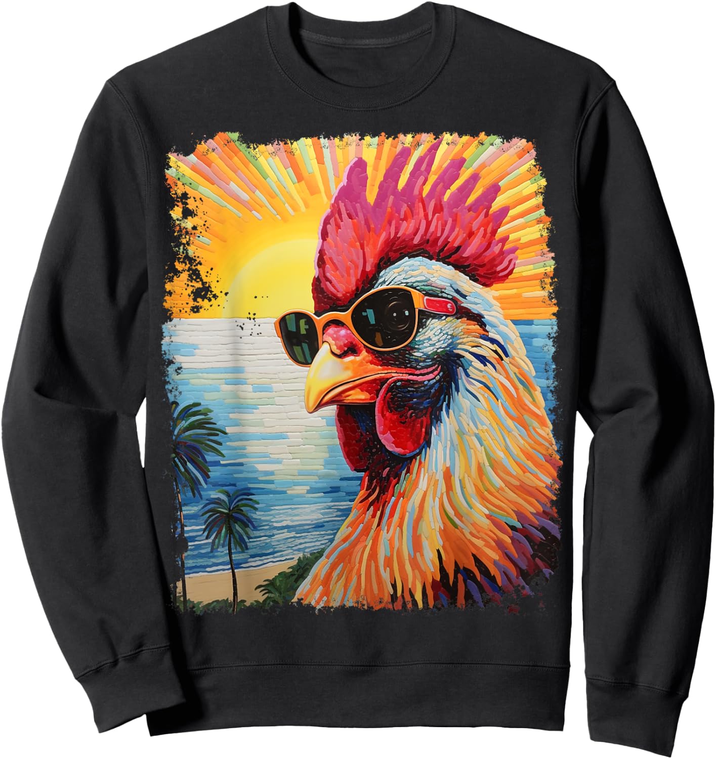 Pop Art Colorful Hawaiian Chicken Sweatshirt - Sweatshirt | Black