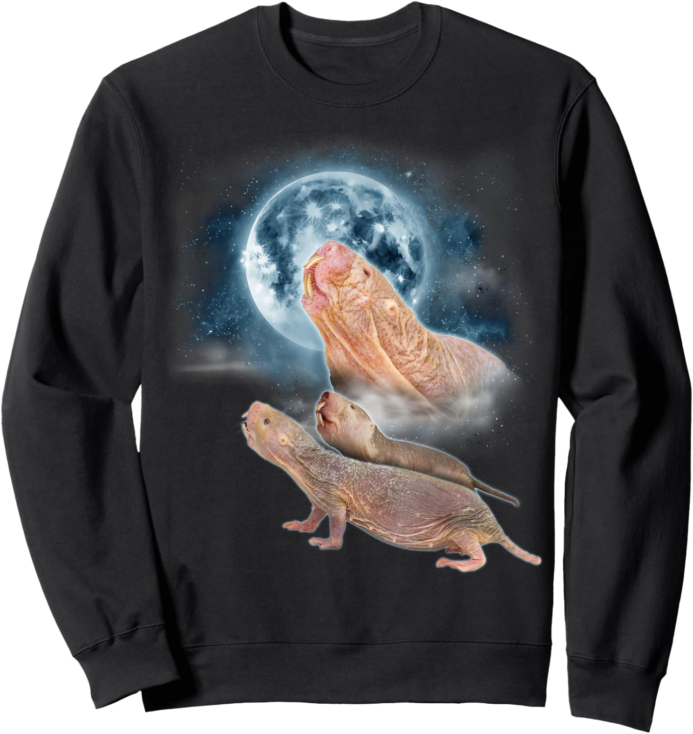 Mole Rat Shirt Howling at the Moon - Funny Naked Mole Rat Sweatshirt - Sweatshirt | Black