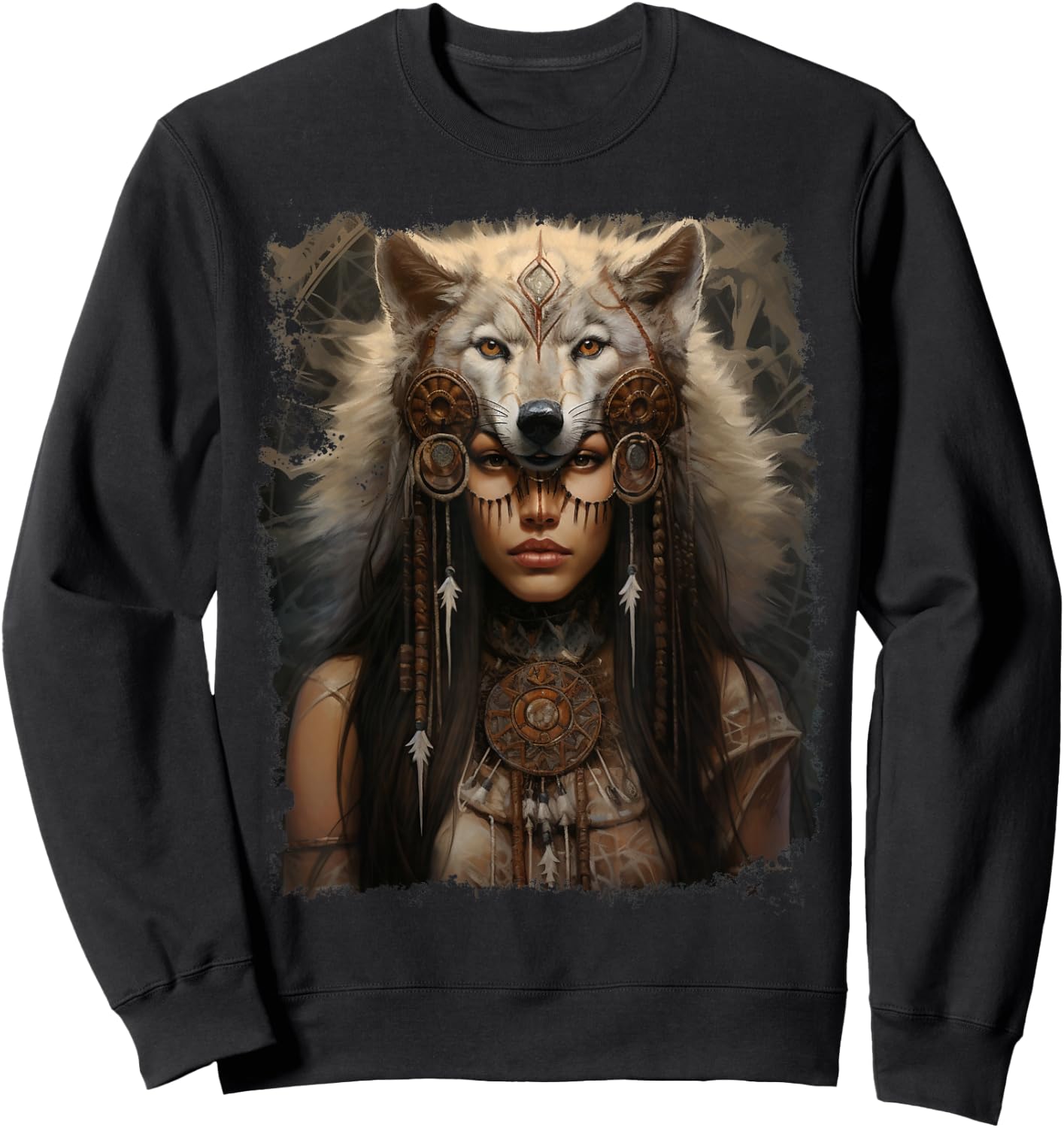 Indian Woman Wolf Sweatshirt - Sweatshirt | Black