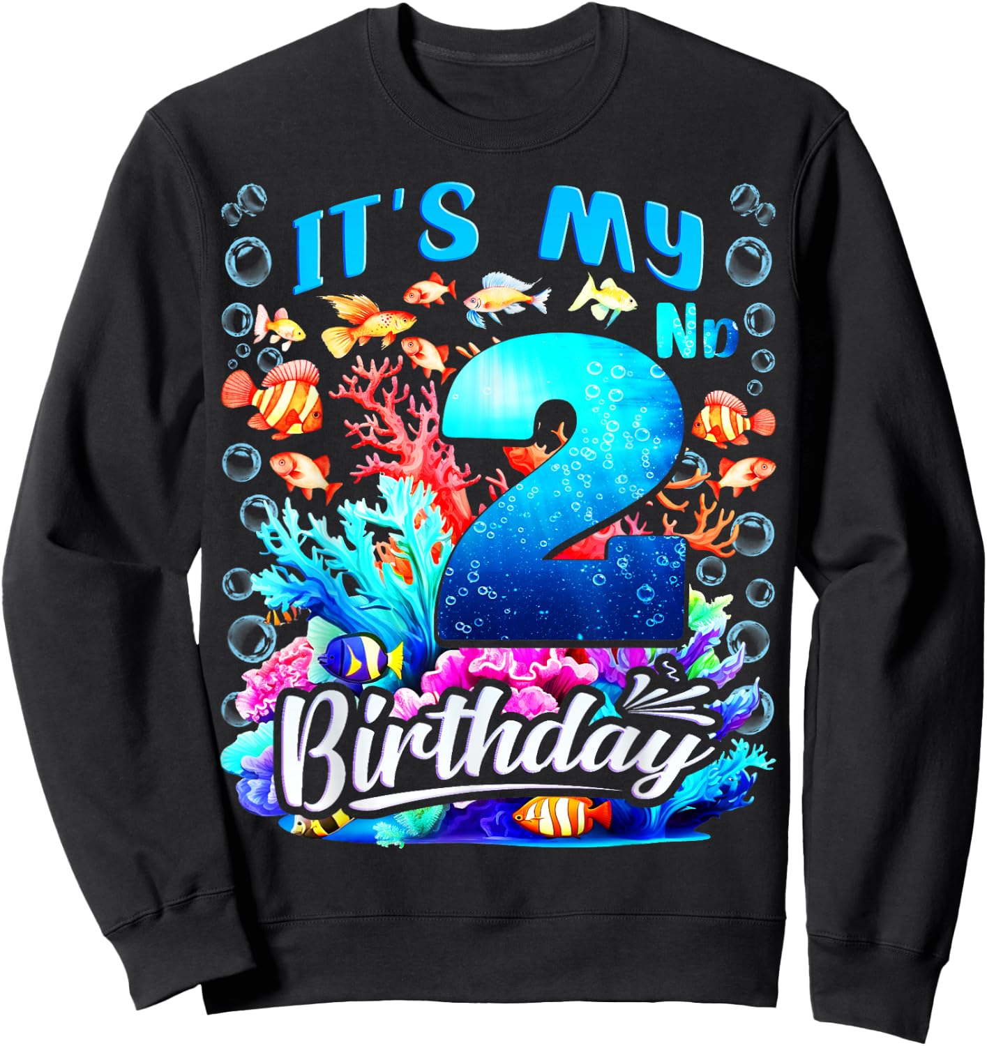 It's My 2nd Birthday Boy Sea Fish Ocean Animals Aquarium Sweatshirt - Sweatshirt | Black