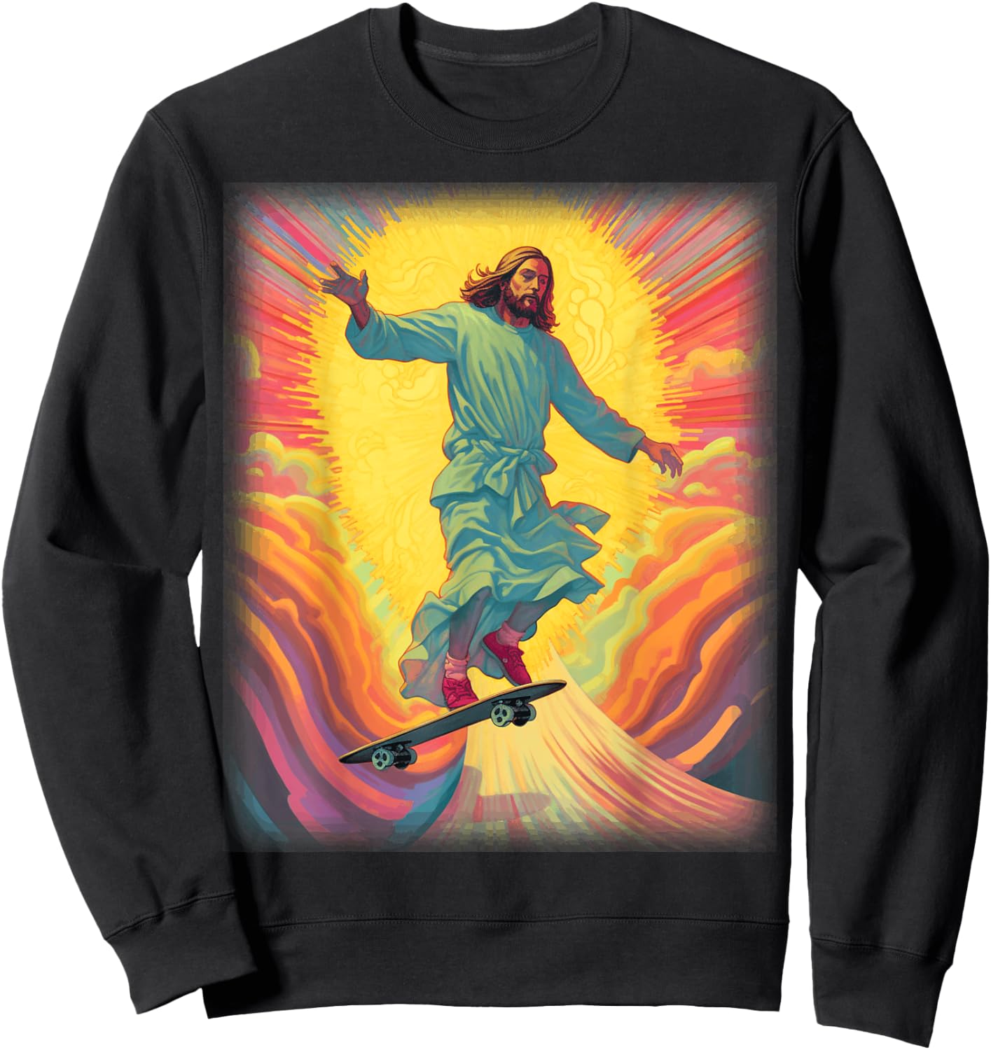 Jesus Skateboarder Heaven Skateboard Christian Skateboarding Sweatshirt - Sweatshirt | Black