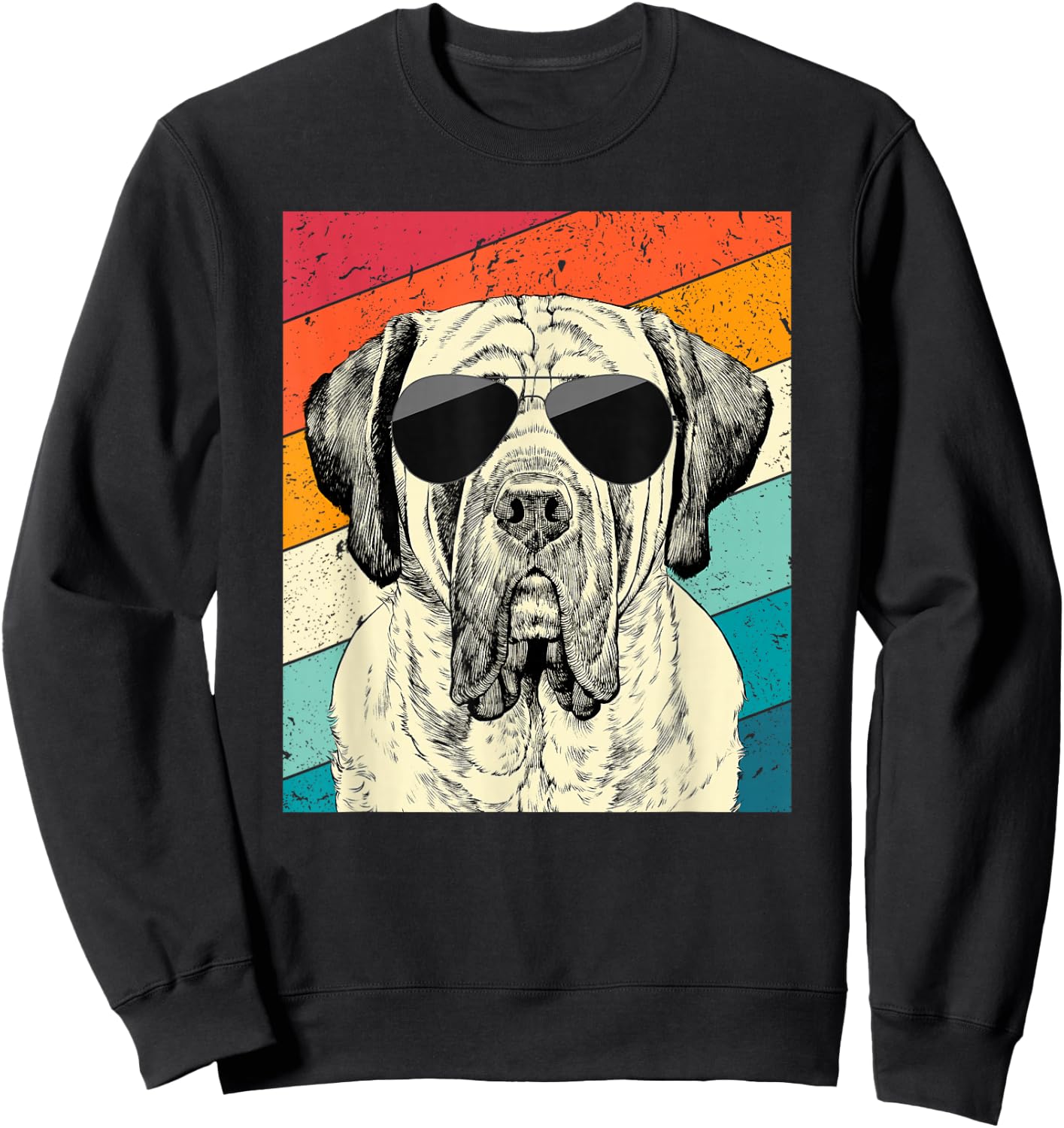 Retro Vintage English Mastiff with Sunglasses Dog Lovers Sweatshirt - Sweatshirt | Black