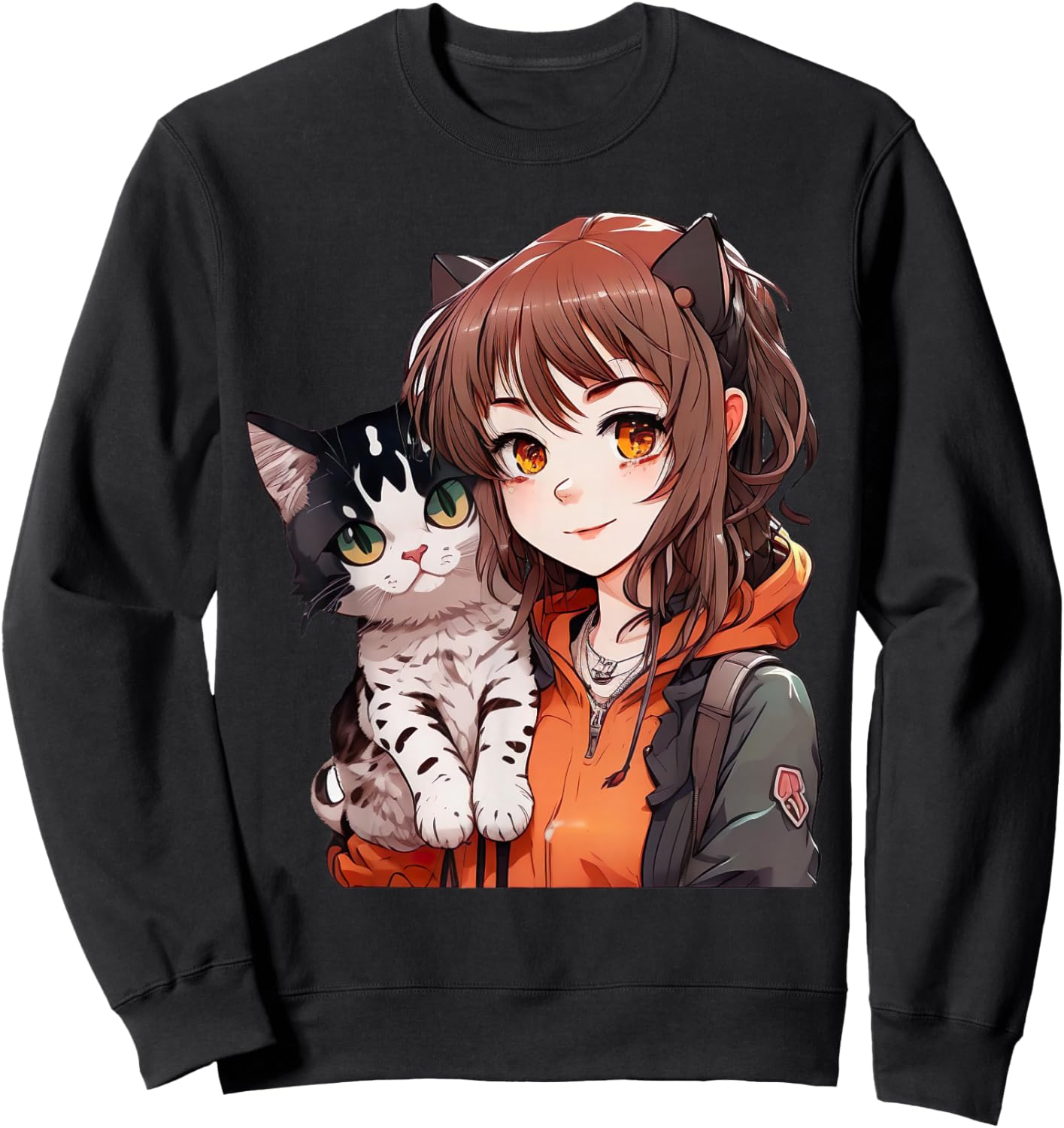 Anime and Cats Lover for Teen Manga kawaii Graphic Otaku Sweatshirt - Sweatshirt | Black