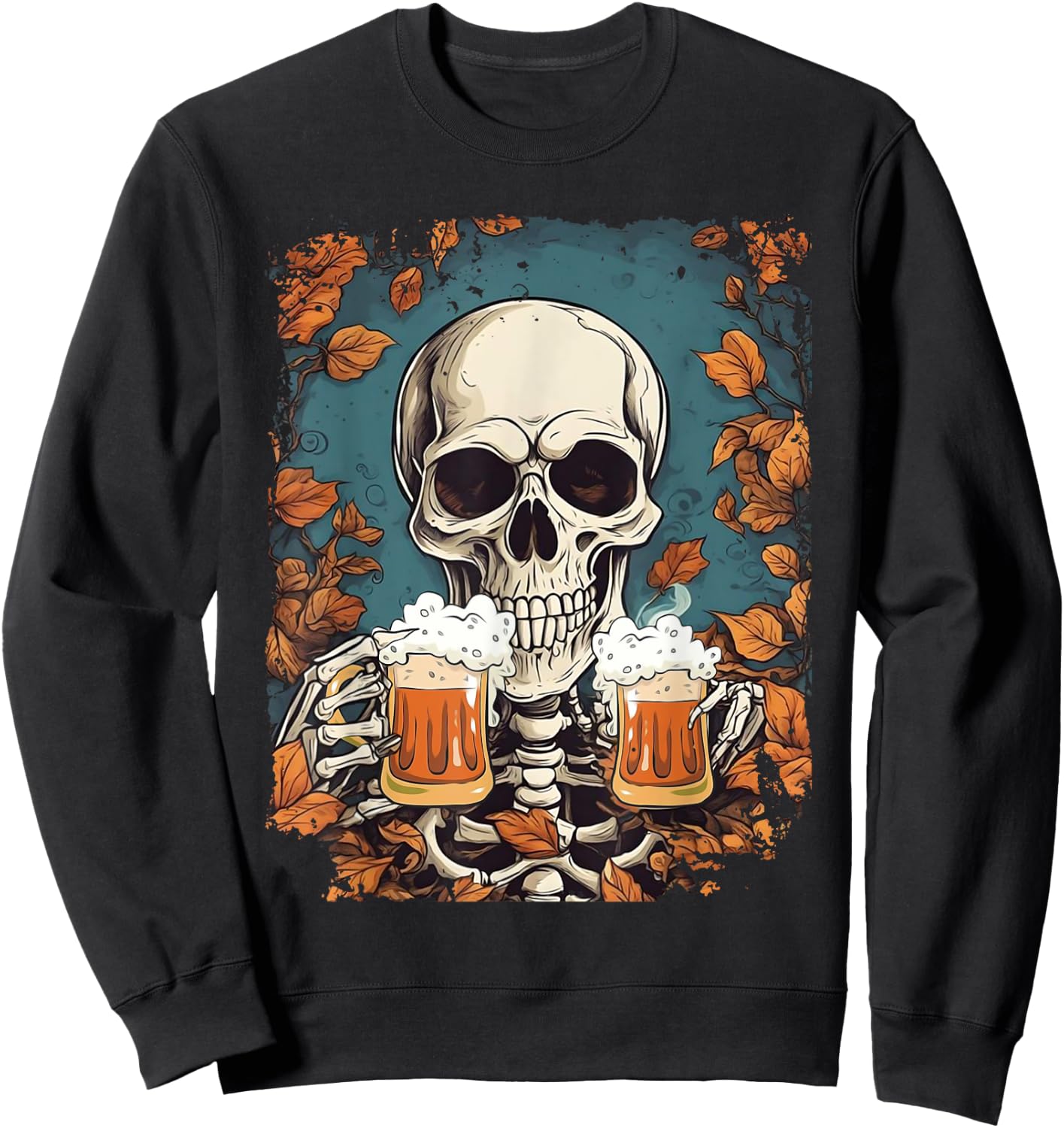 Skeleton Drinking Beer Retro Halloween Costume Beer Drink Sweatshirt - Sweatshirt | Black