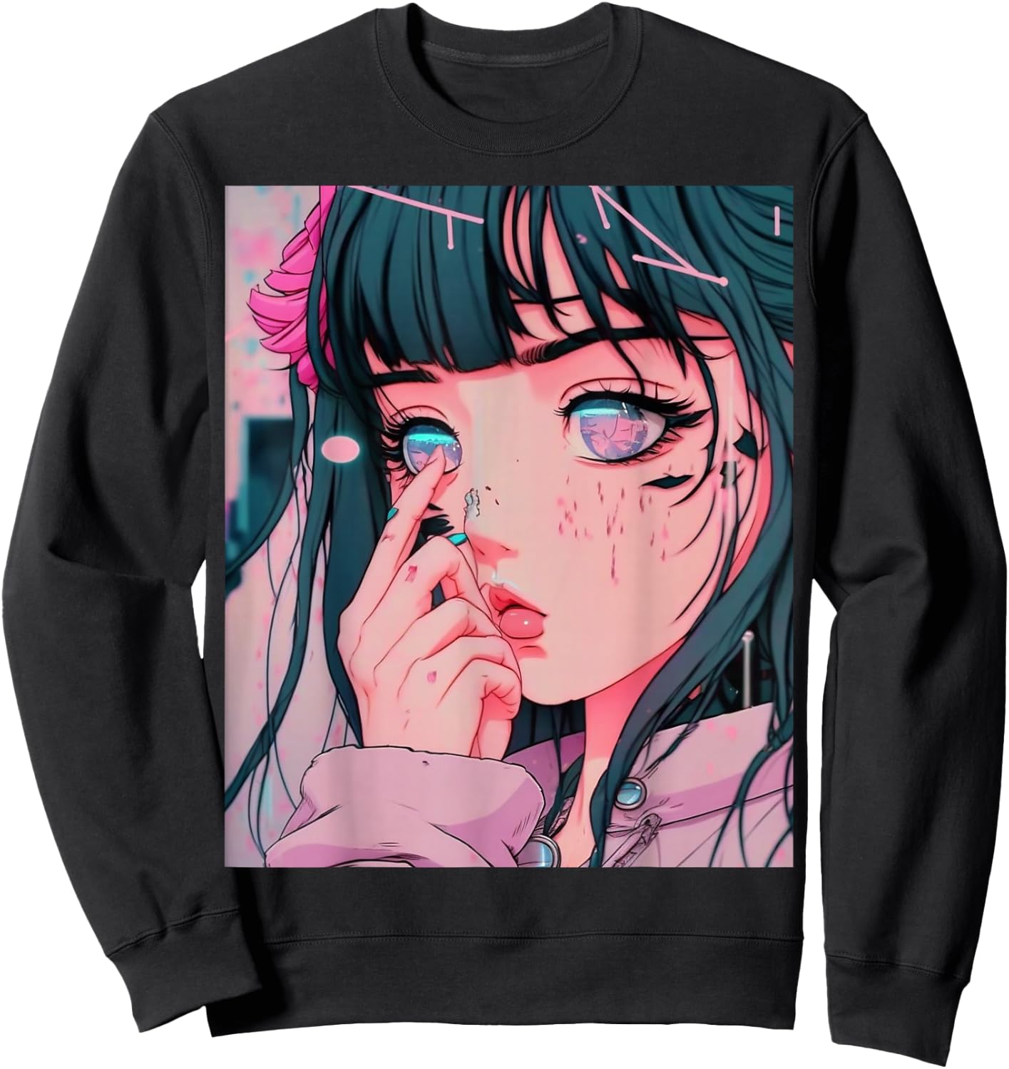 Anime Girl Vaporwave Egirl Aesthetic Japanese Otaku Sweatshirt - Sweatshirt | Black