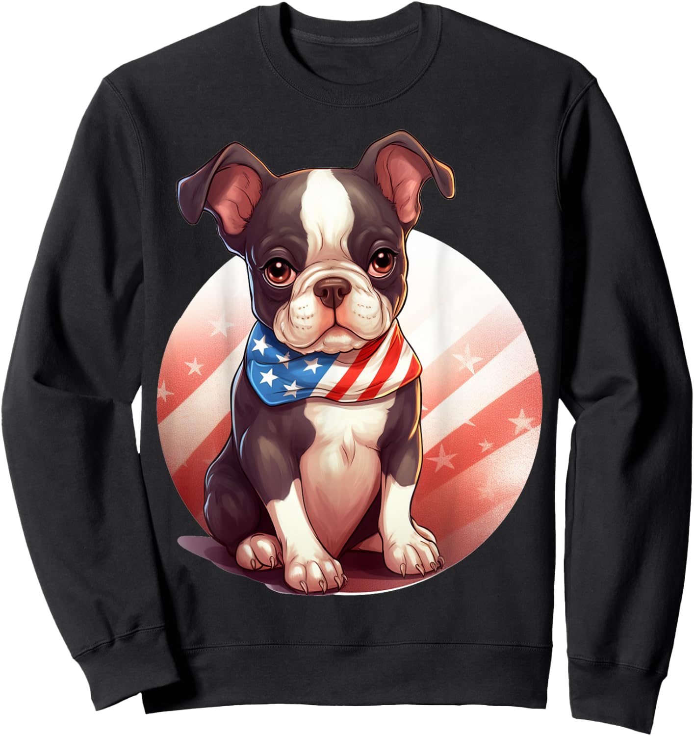 Brown Boston Terrier Puppy Dog American Flag 4th of July Sweatshirt - Sweatshirt | Black