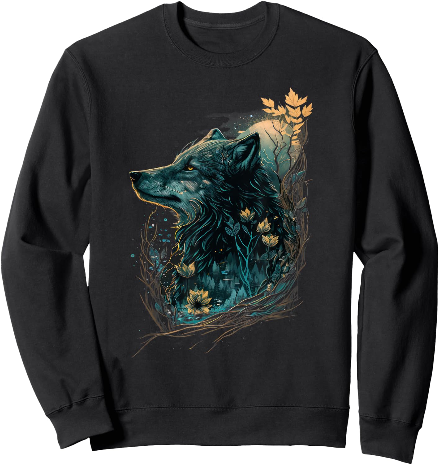 Fairycore Floral Wolf | Aesthetic Girls Dark Grunge Wolves Sweatshirt - Sweatshirt | Black