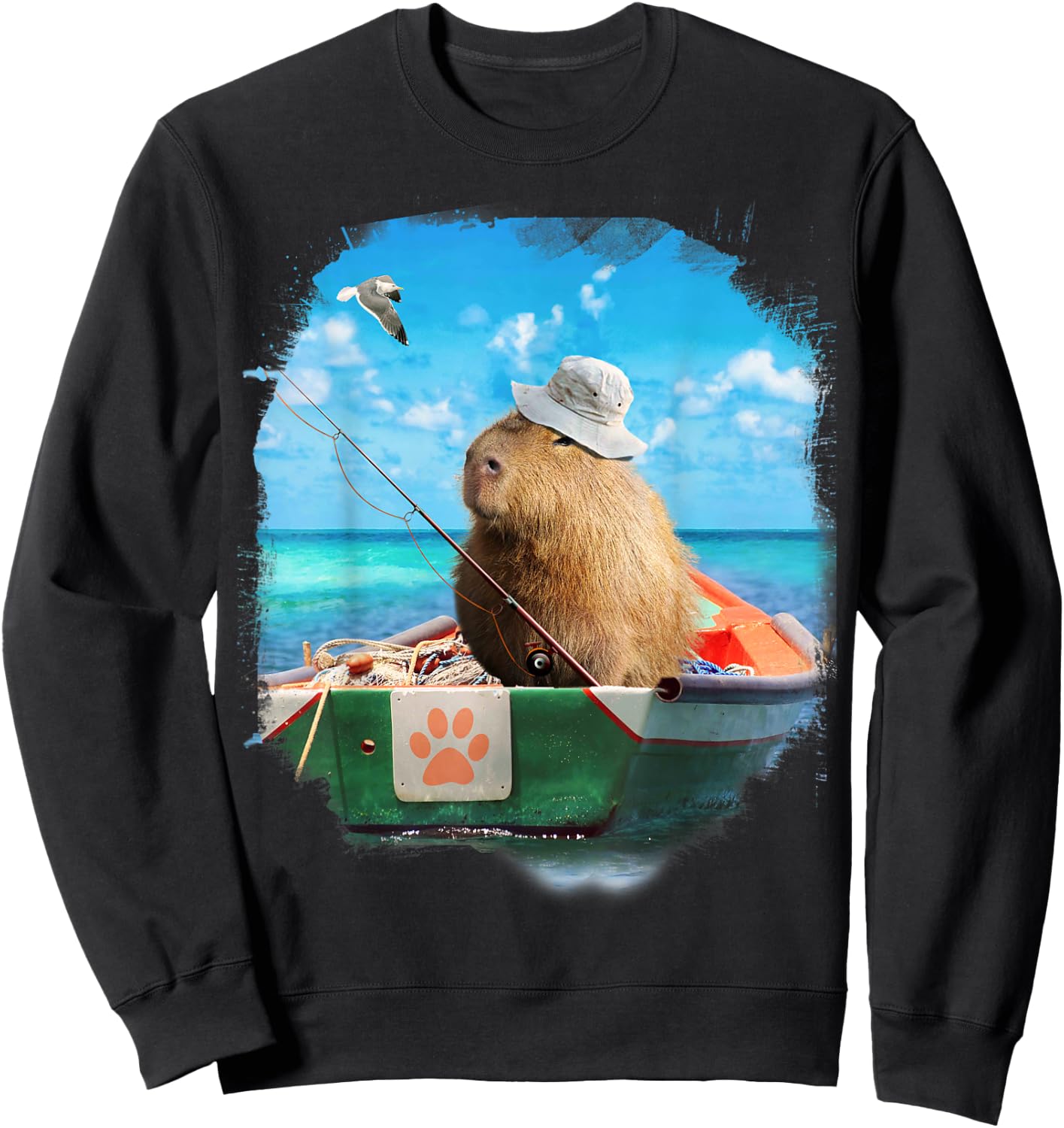 Capybara On Fishing Boat Funny Sweatshirt - Sweatshirt | Black