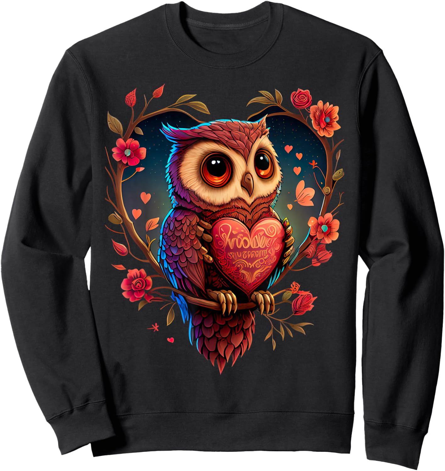 Cute Owl Lover Valentines Day Cute Owl Art Animal Graphic Sweatshirt - Sweatshirt | Black