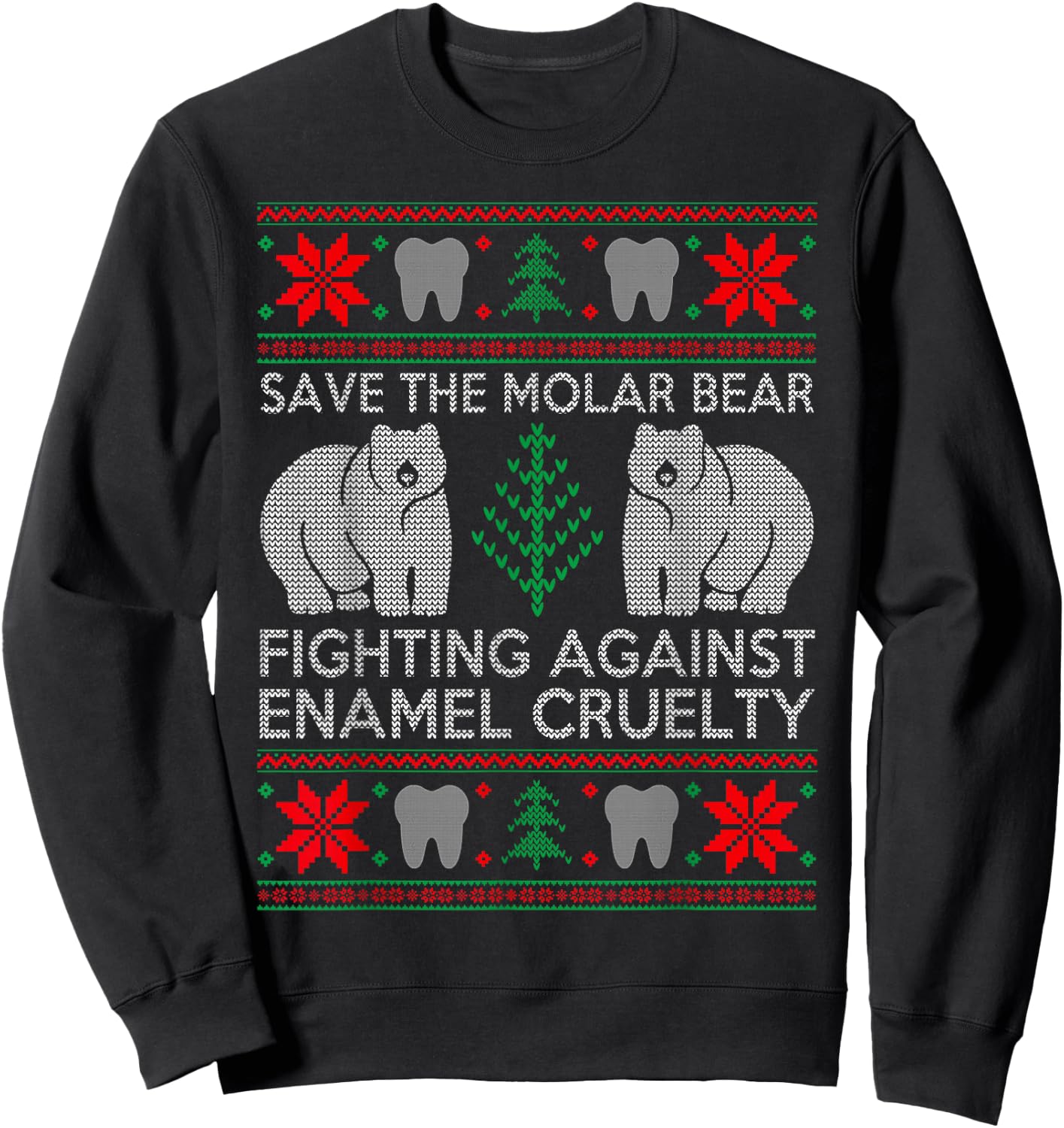 Funny Save The Molar Bear Dental Dentist Ugly Christmas Sweatshirt - Sweatshirt | Black