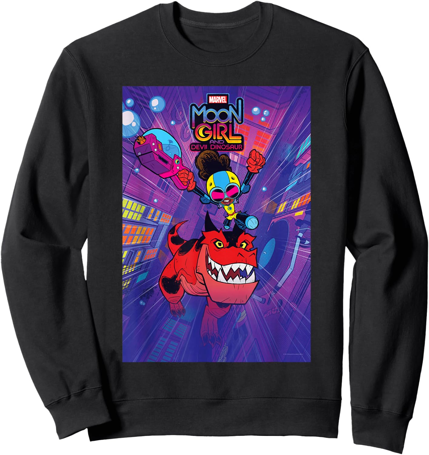 Marvel Moon Girl and Devil Dinosaur Series Poster and Logo Sweatshirt - Sweatshirt | Black