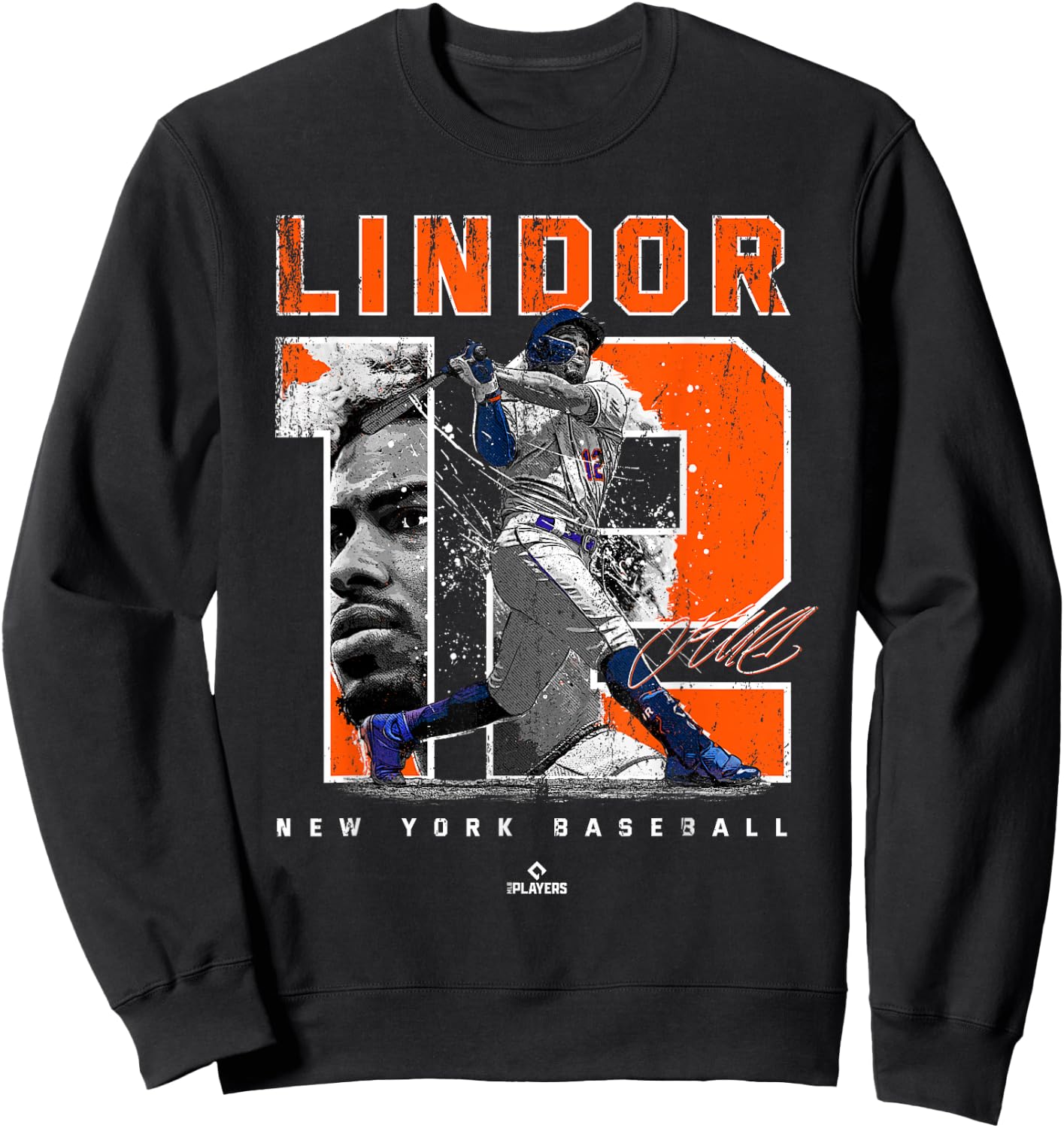 Number and Portrait Francisco Lindor New York MLBPA Sweatshirt - Sweatshirt | Black