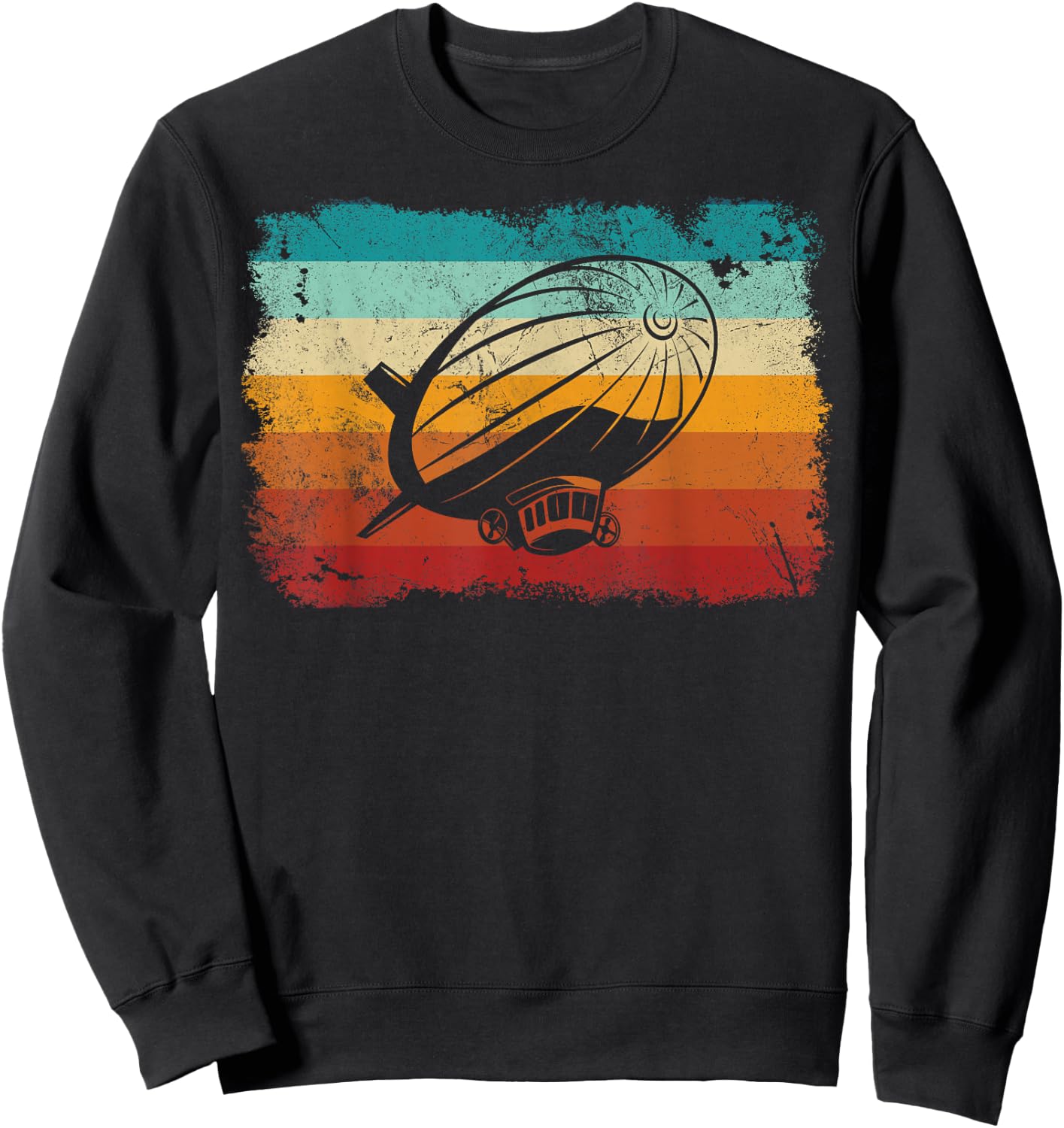 Retro Vintage Zeppelin Sunset 70s 80s Distressed Dirigible Sweatshirt - Sweatshirt | Black