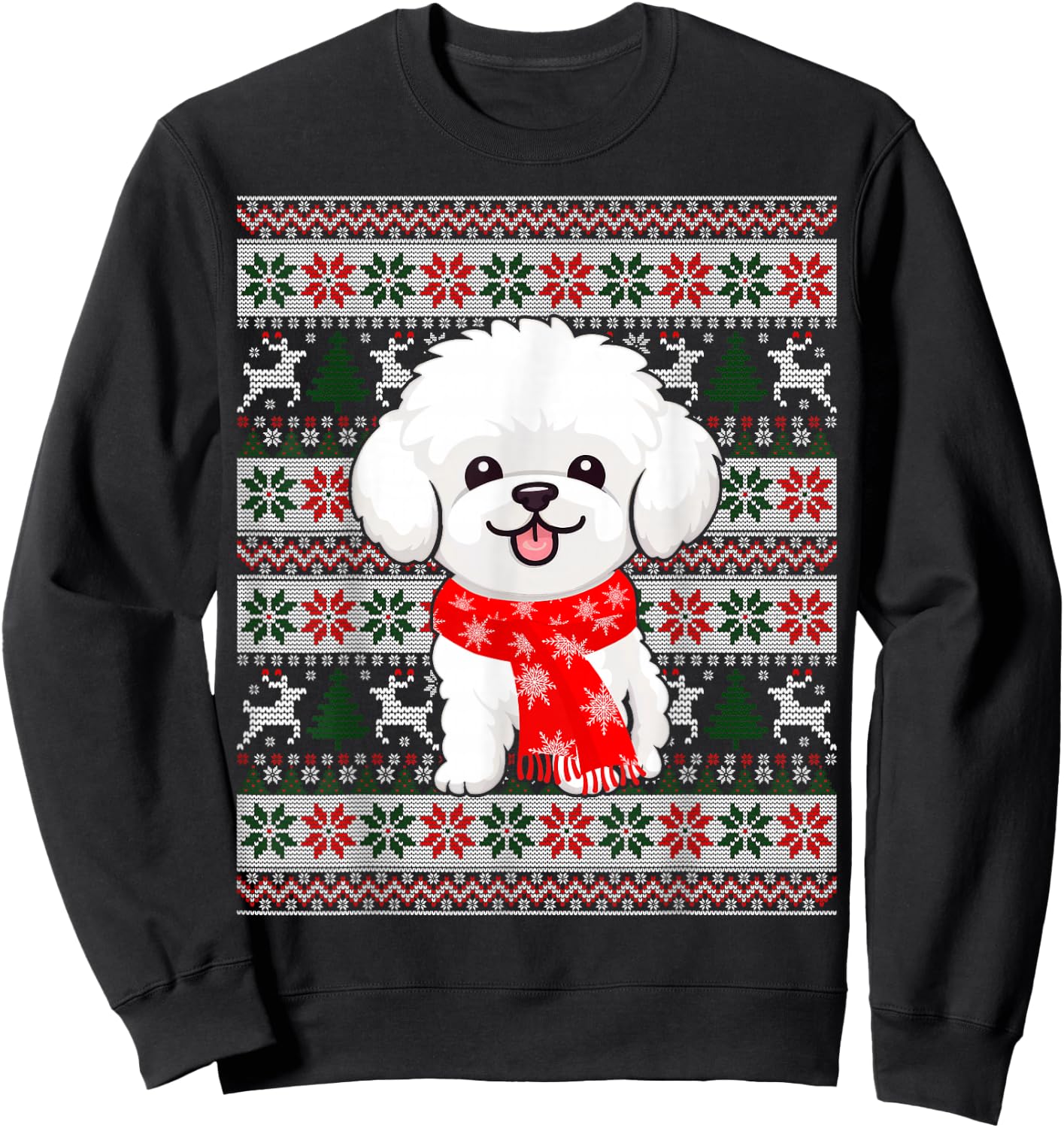 Bichon Frise Dog Lover Christmas Family Matching Pajama Xmas Sweatshirt - Sweatshirt | Black