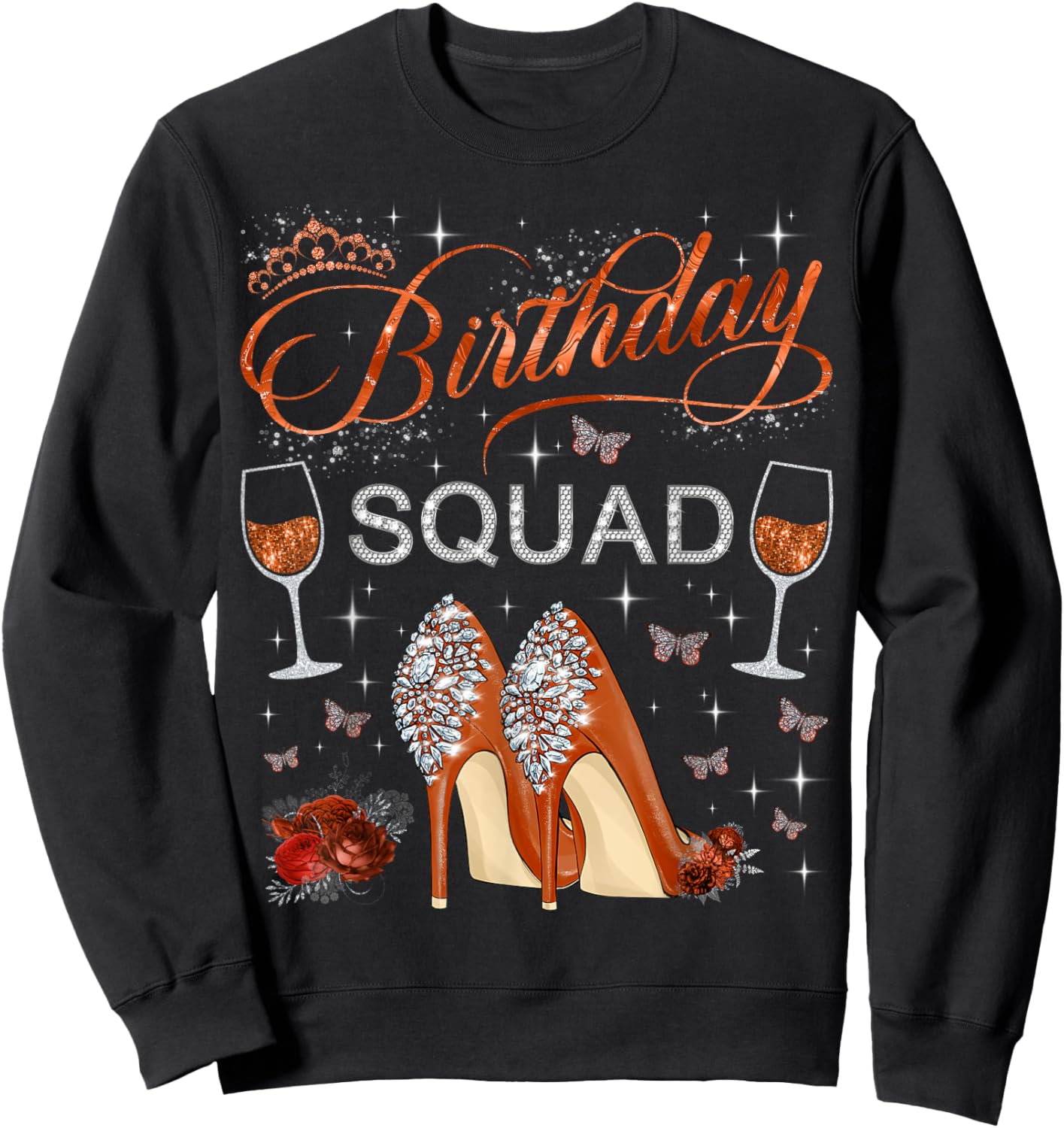 Birthday squad Butterflies High Heels Diva Squad Women Girls Sweatshirt - Sweatshirt | Black