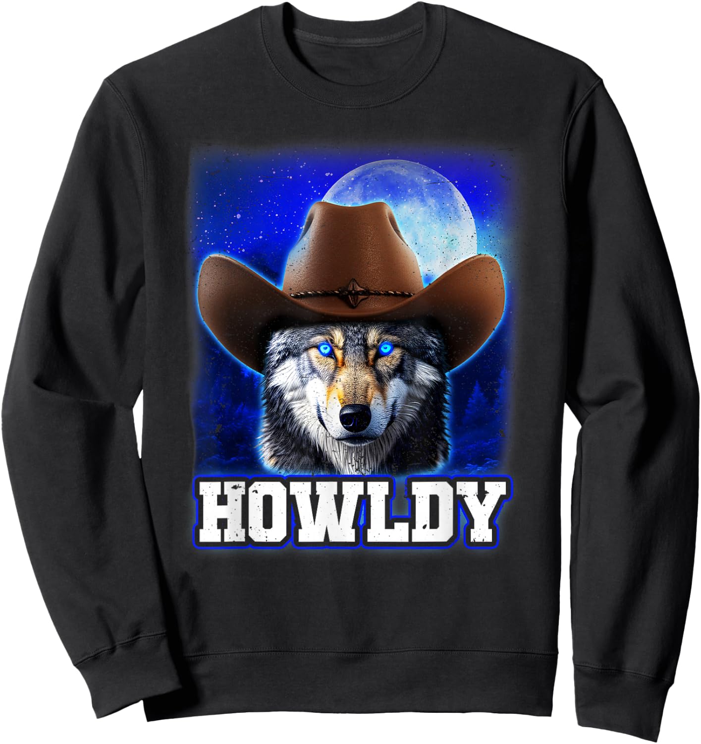 Cowboy Wolf Howldy Funny Mashup Howl Howdy Sweatshirt - Sweatshirt | Black