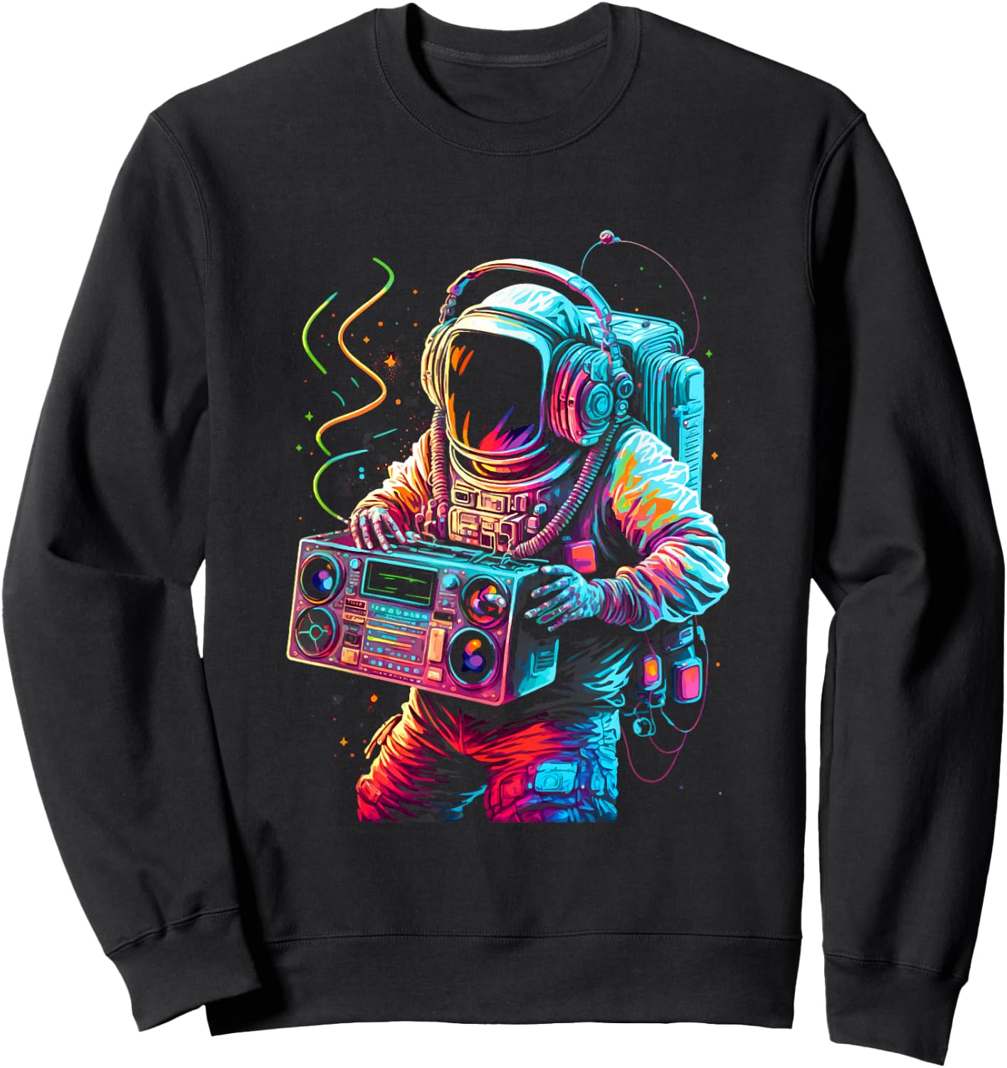 Funky Boombox Astronaut in Space Graphic and Teens Sweatshirt - Sweatshirt | Black