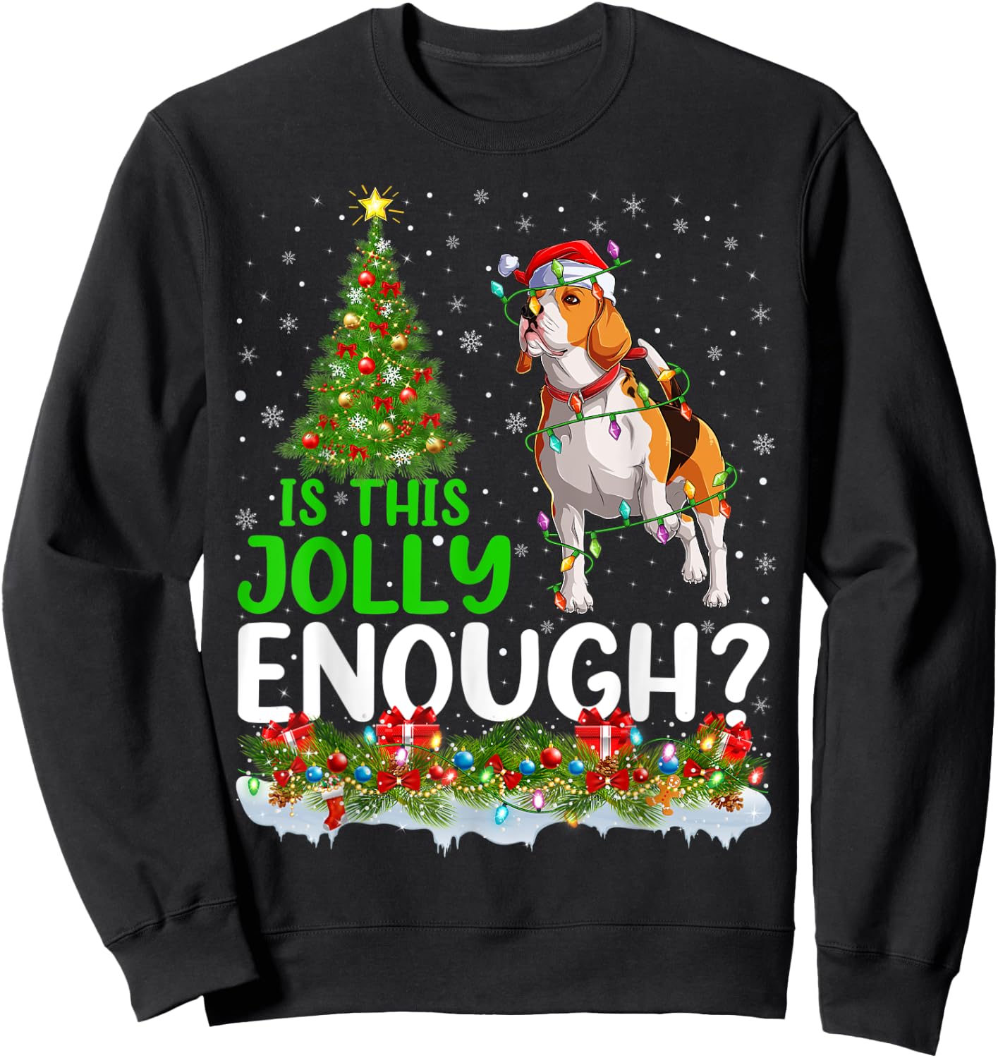 Is This Jolly Enough Santa Beagle Dog Christmas Tree Sweatshirt - Sweatshirt | Black
