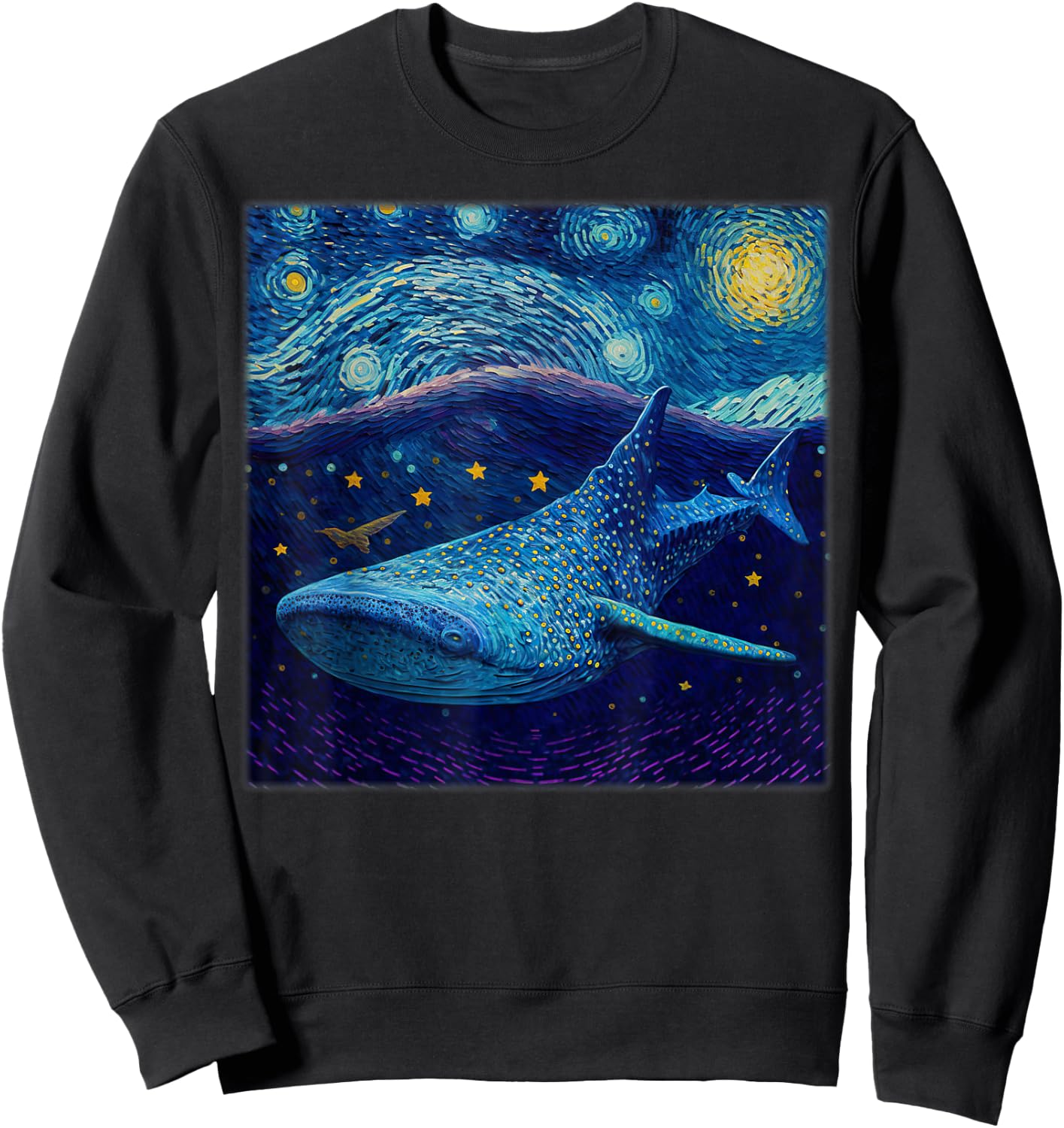 Surrealism Starry Night Whale Shark Sweatshirt - Sweatshirt | Black