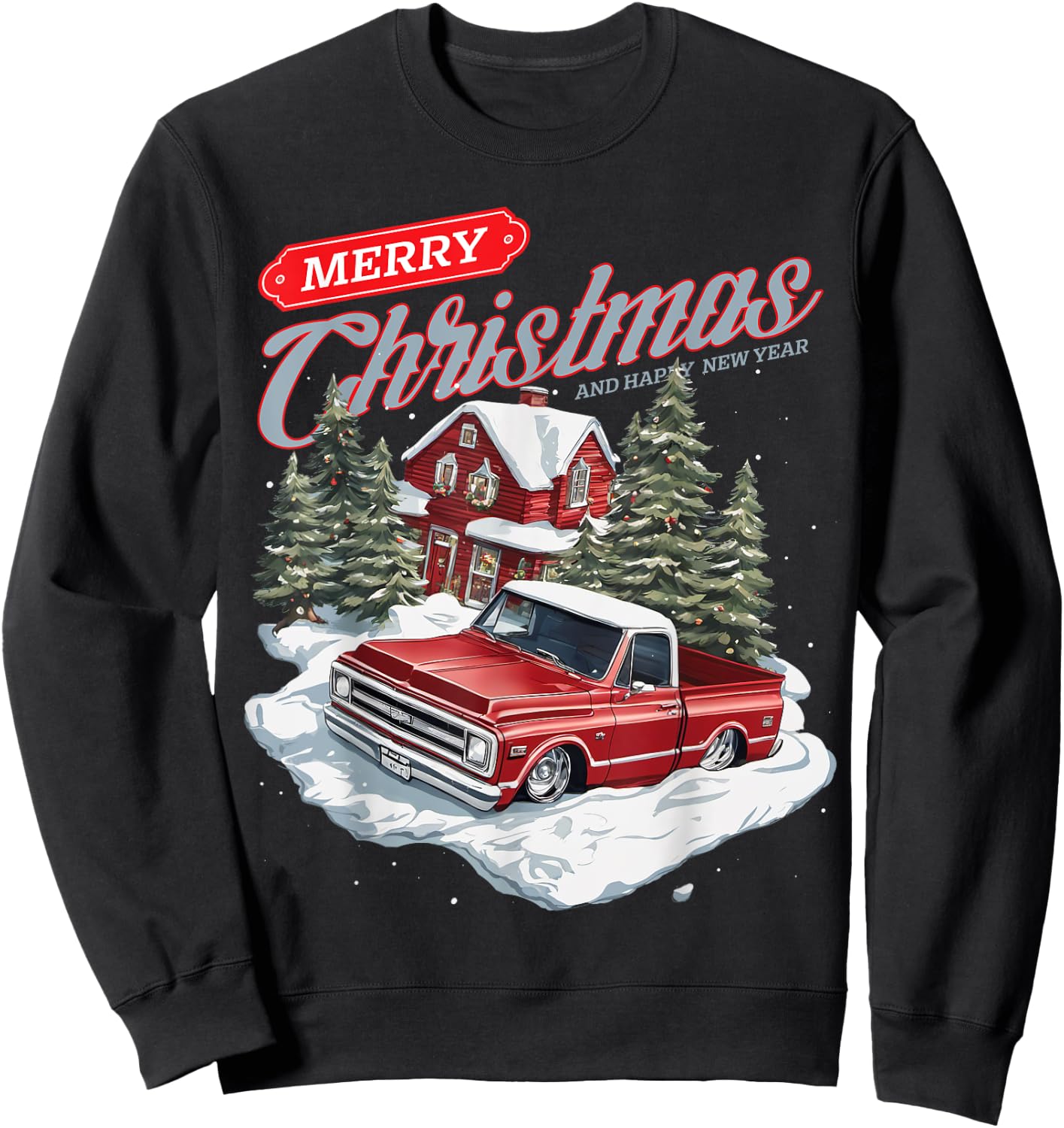 Merry Christmas C10 Truck, C10 vintage classic Holiday Sweatshirt - Sweatshirt | Black