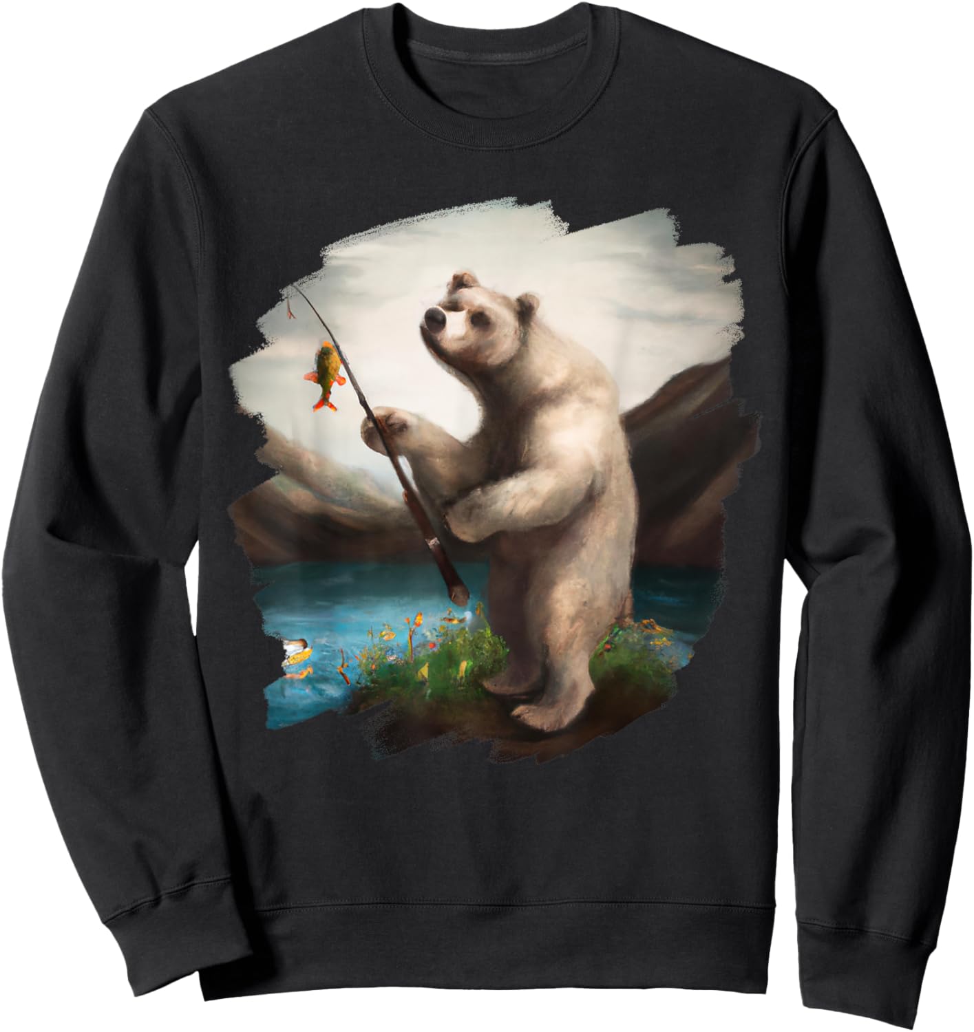Bear Fishing for Salmon Funny Bear Catching Salmon Sweatshirt - Sweatshirt | Black