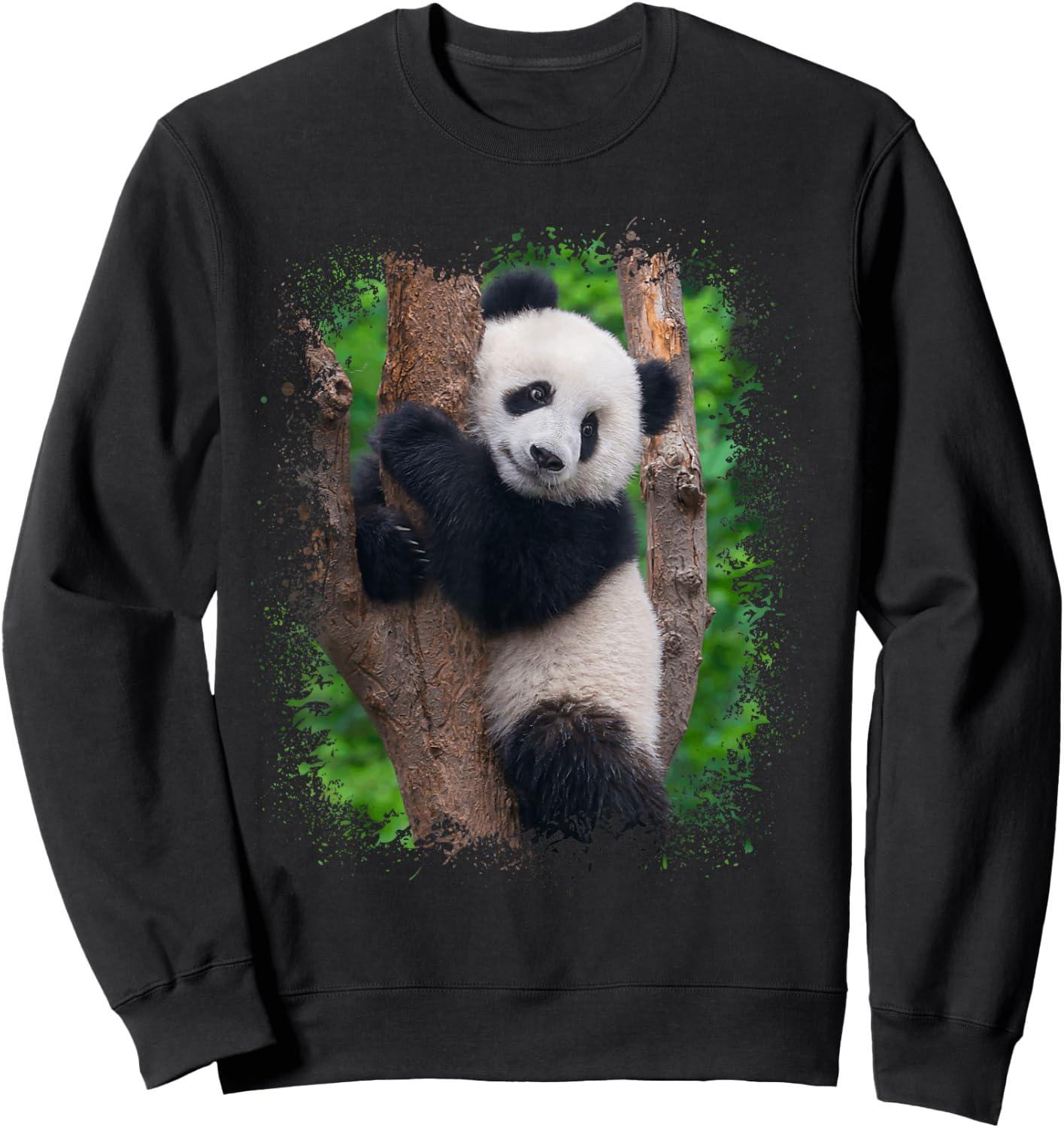 Panda Portrait Splatter Photo Asian Zoo Animal Sweatshirt - Sweatshirt | Black