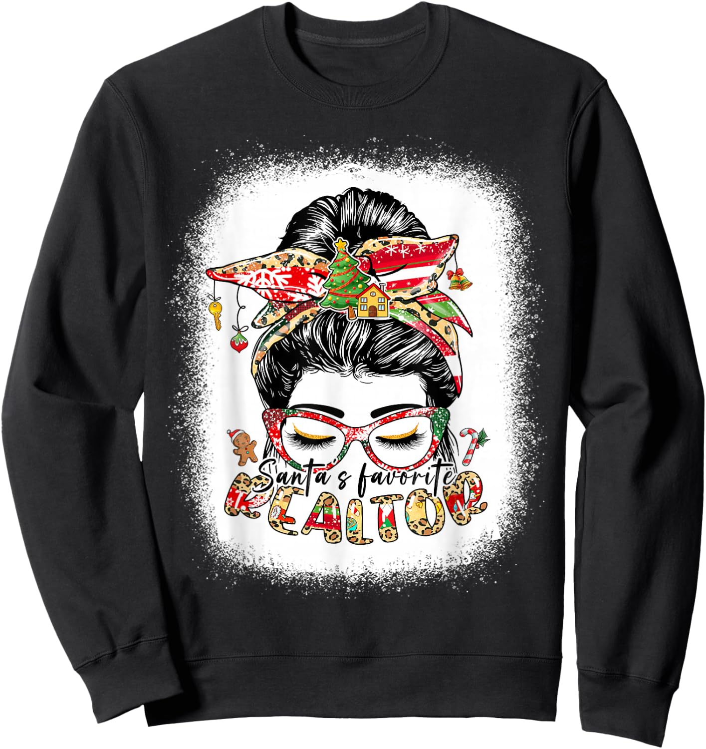 Santa's Favorite Realtor Messy Bun Funny Christmas Sweatshirt - Sweatshirt | Black
