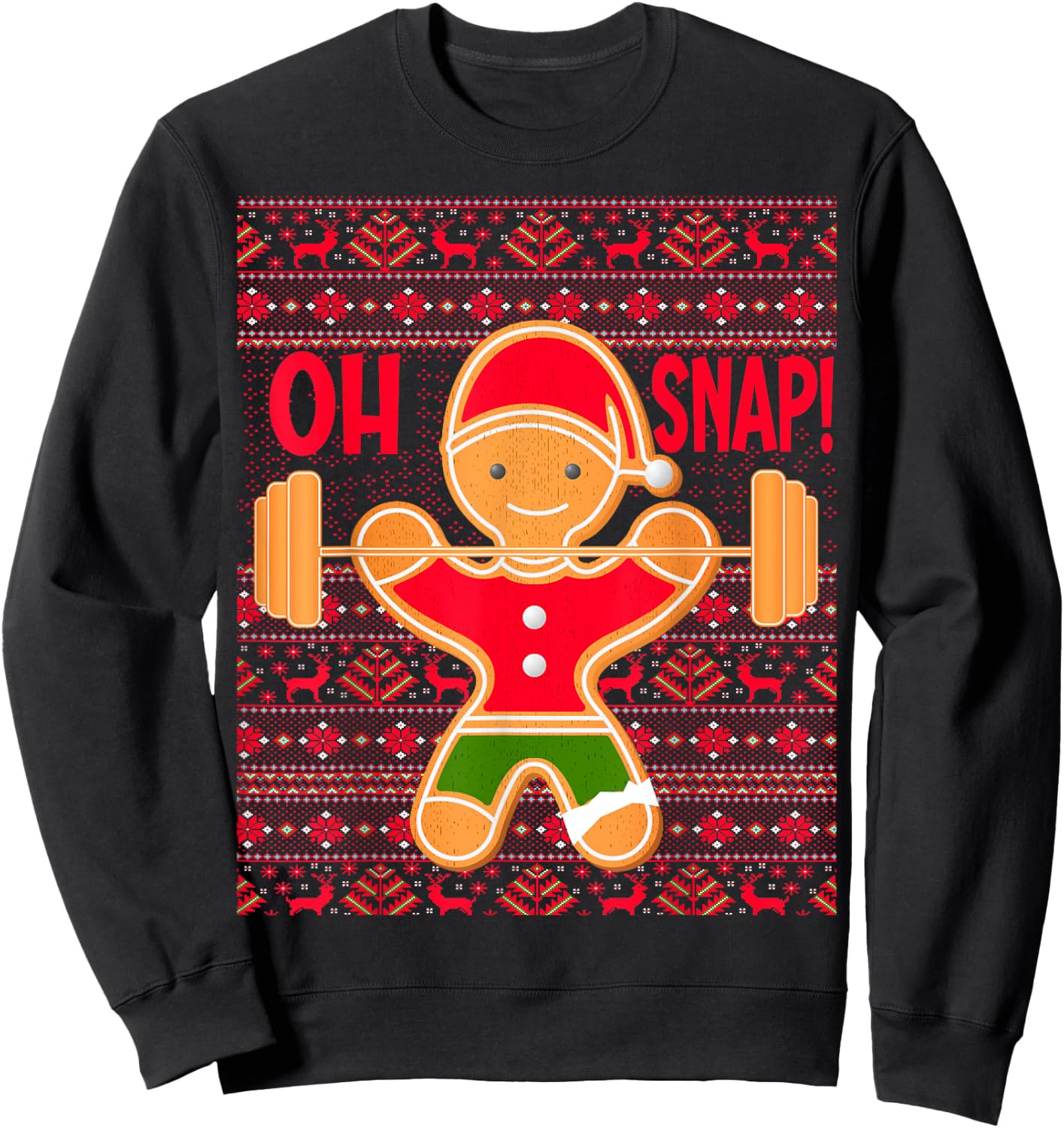 "Oh Snap" Gingerbread Man LIFTMAS Ugly Christmas Gym Funny Sweatshirt - Sweatshirt | Black