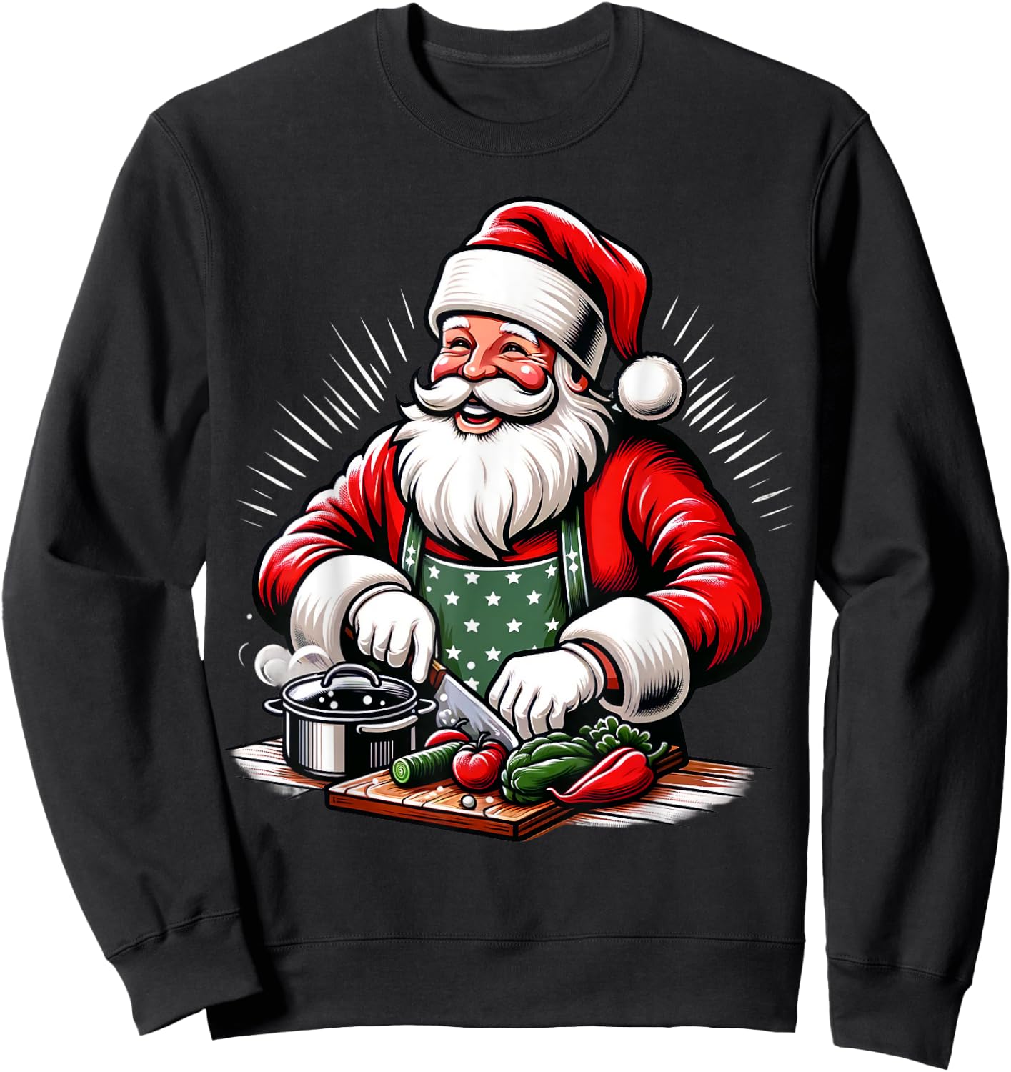 Santa Cooks Food, Chef Xmas Christmas Women Men Kids Sweatshirt - Sweatshirt | Black