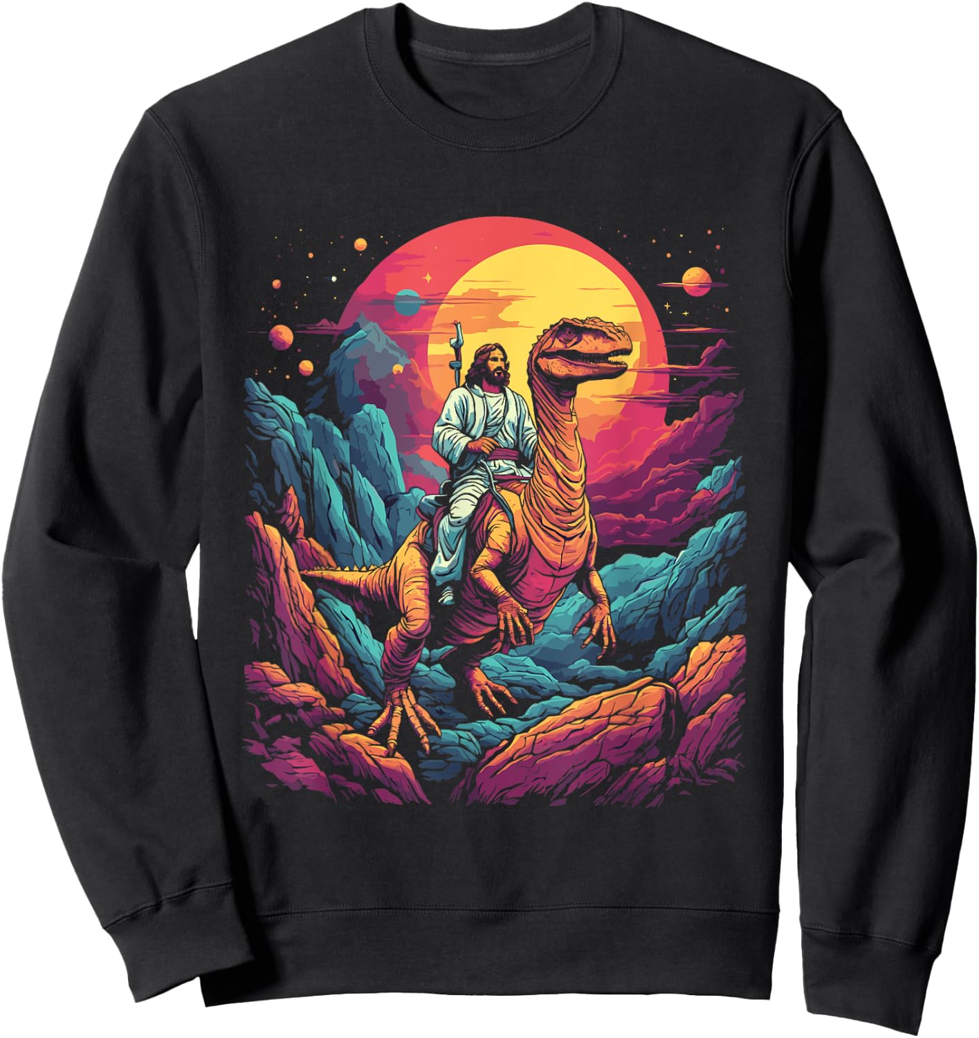 Jesus Riding in Space T-Rex Dinosaur Meme Sci-Fi Believers Sweatshirt - Sweatshirt | Black