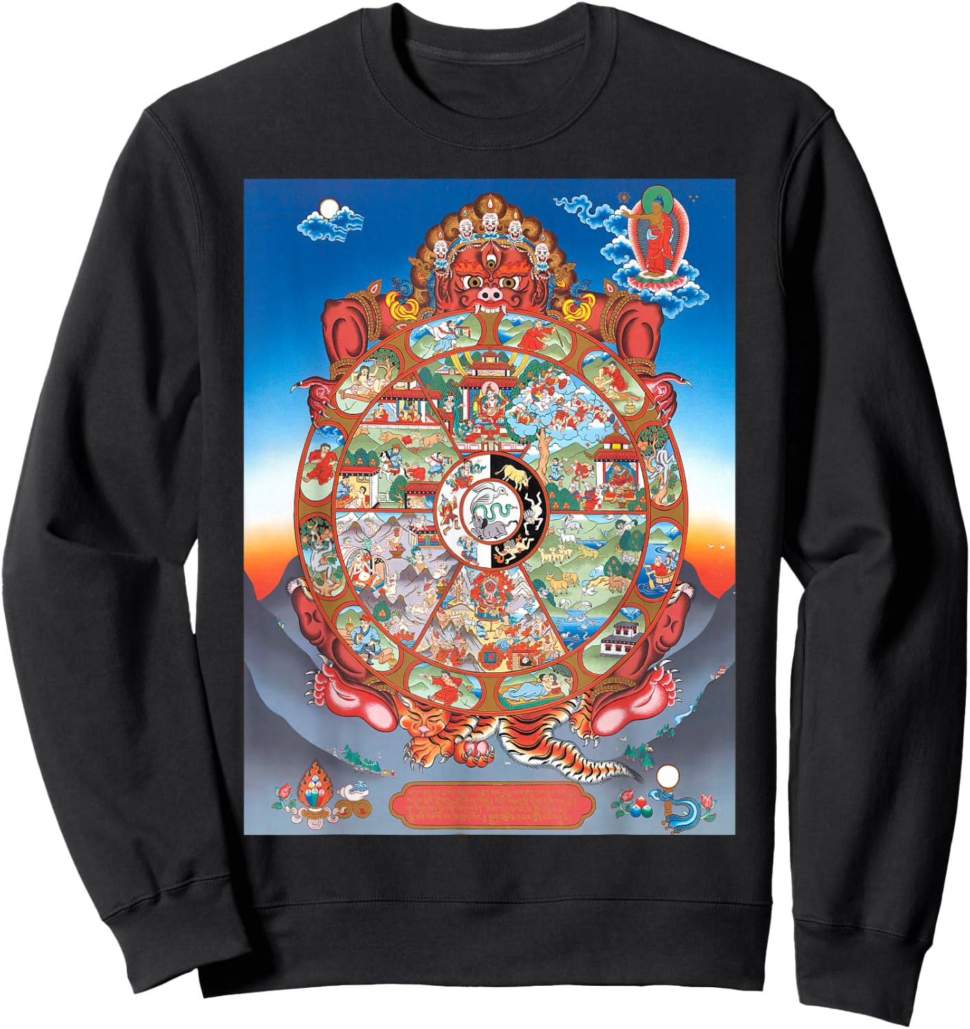 Tibetan Thangka, Samsara, Mandala, Wheel of Life, Buddhist Sweatshirt - Sweatshirt | Black