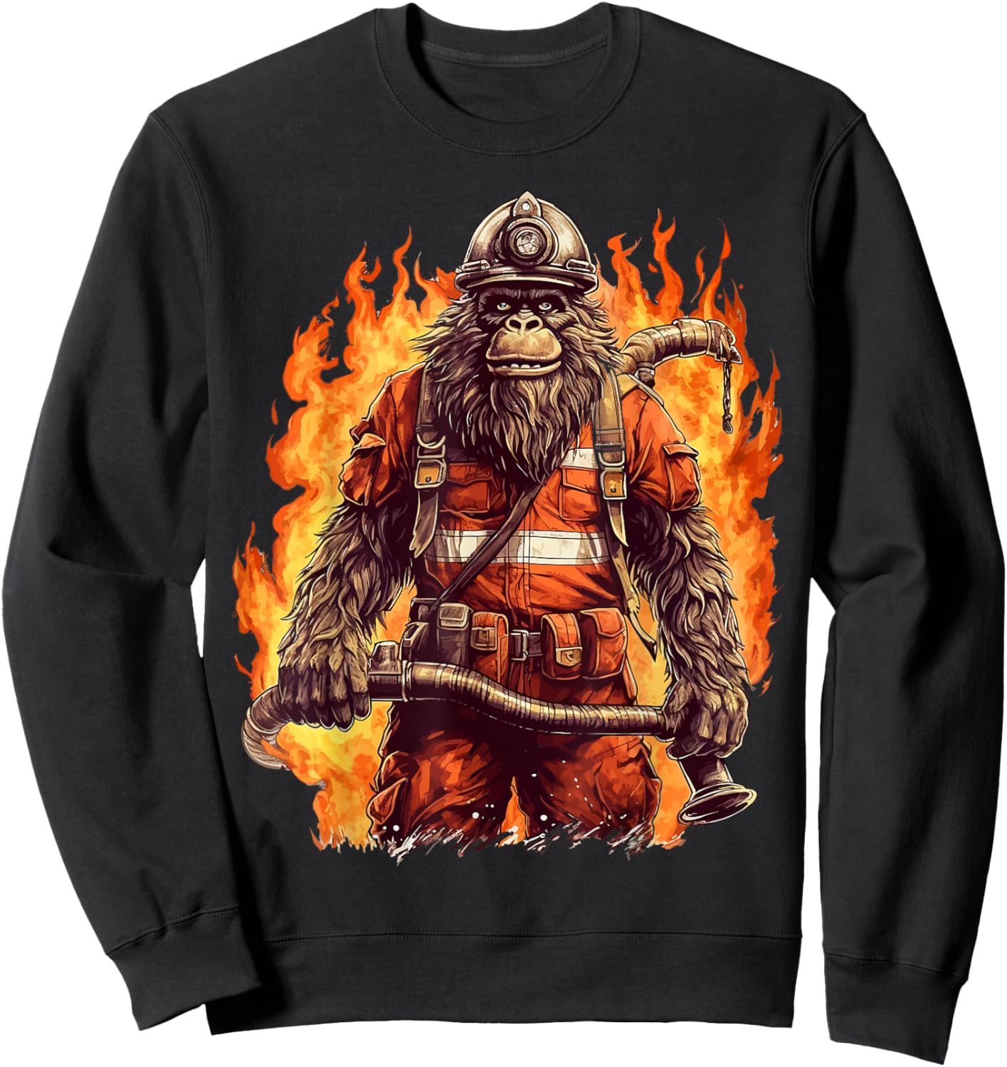 Fire Brigade Bigfoot Fireman Firefighter Bigfoot Sasquatch Sweatshirt - Sweatshirt | Black