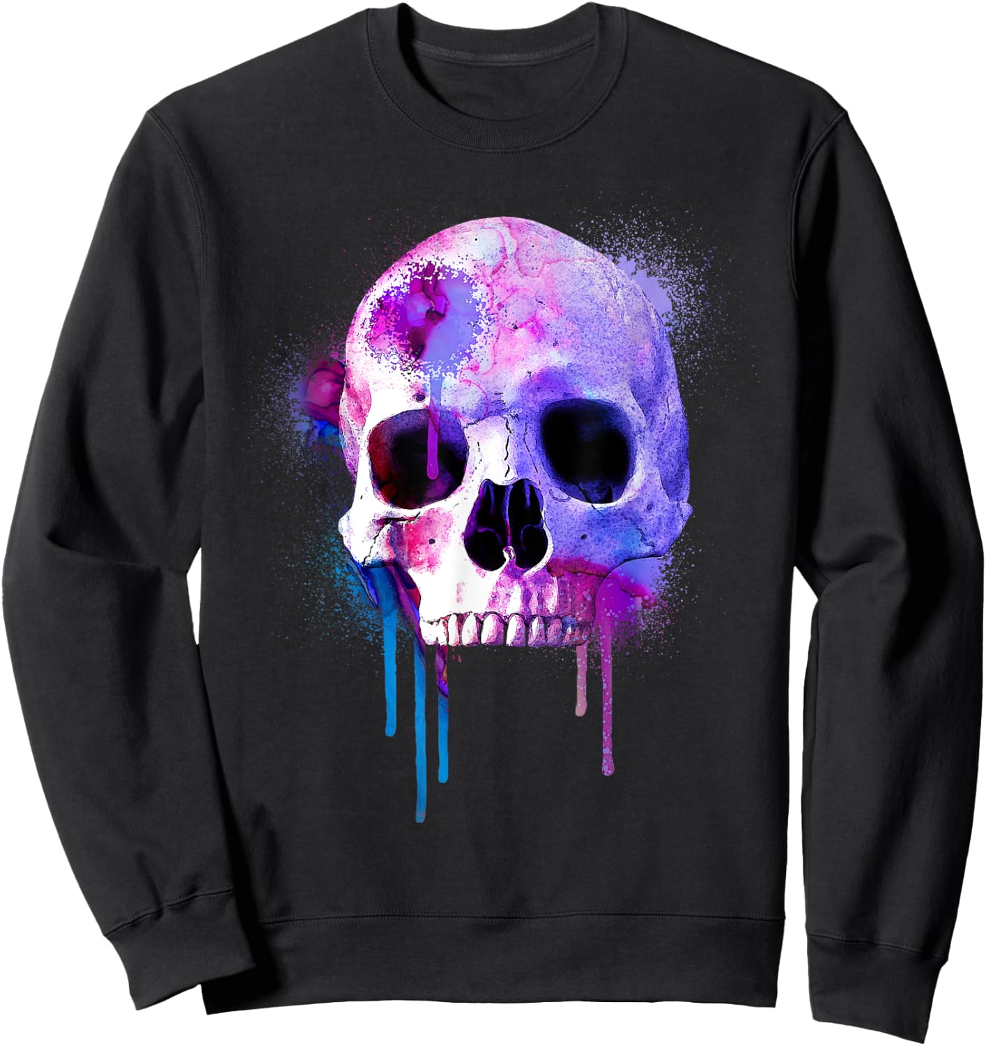 Colorful Human Skeleton Skull Watercolor with Paint Drips Sweatshirt - Sweatshirt | Black