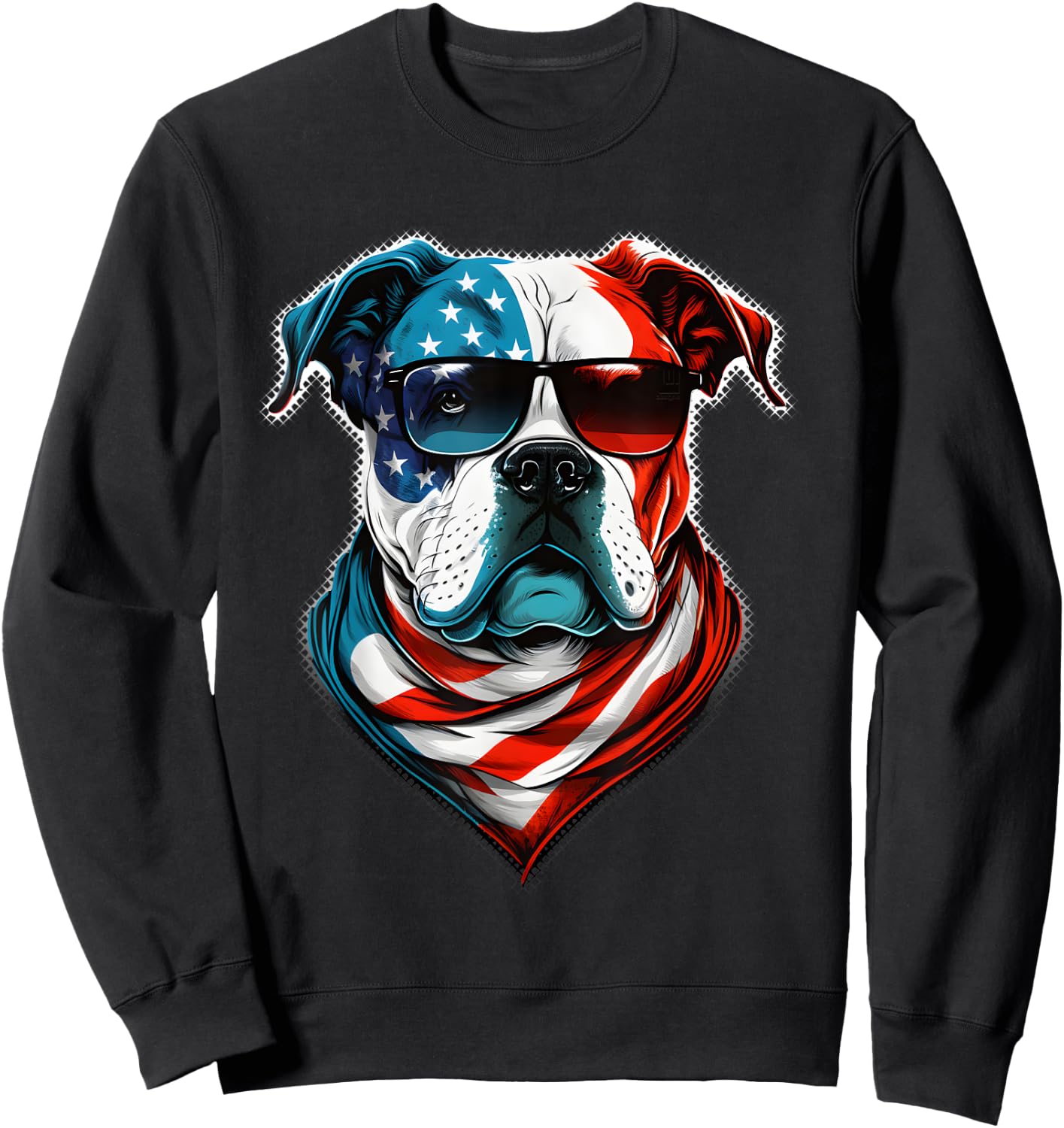 American Bulldog Dog Red White Blue American Flag Sunglasses Sweatshirt - Sweatshirt | Black