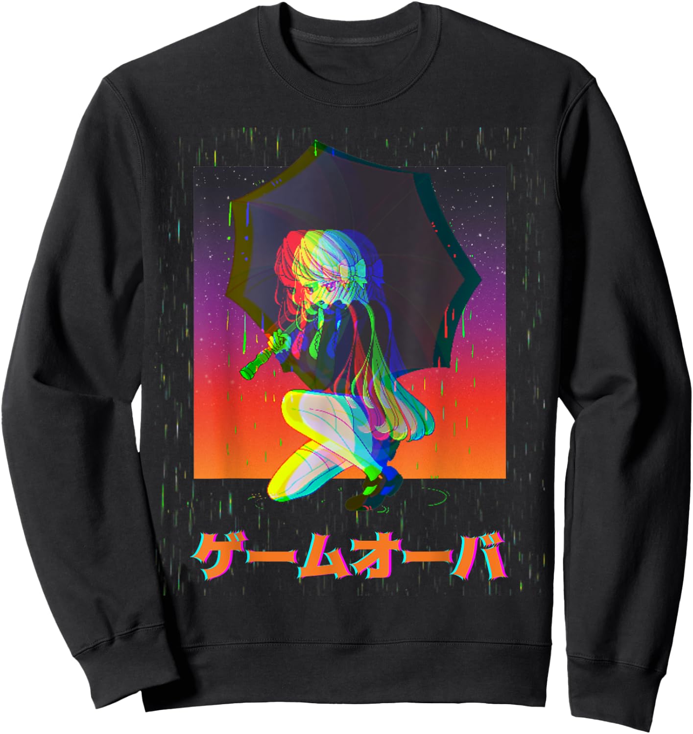Sad Anime Girl Game Over Glitch Japanese Vaporwave Sweatshirt - Sweatshirt | Black